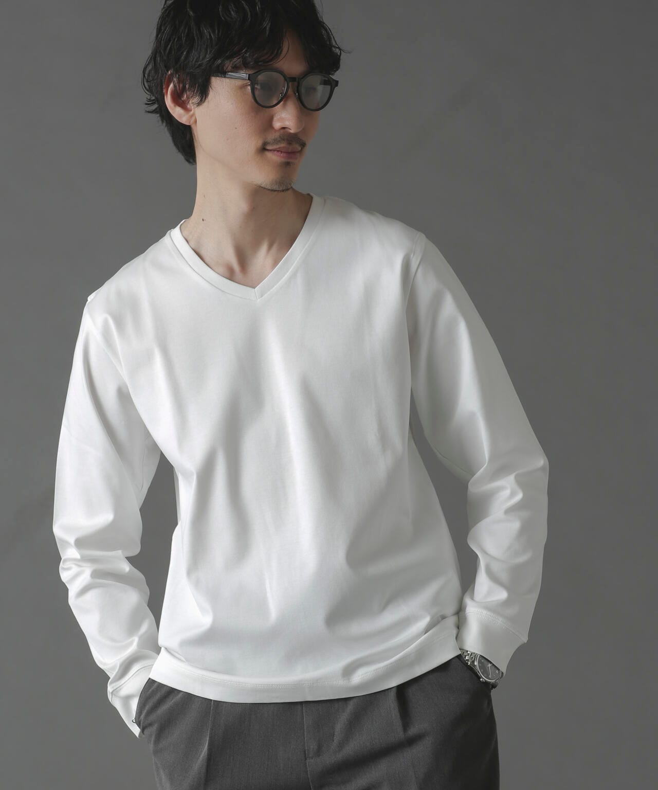 アンチスメルVネックTシャツ 長袖 6724123214