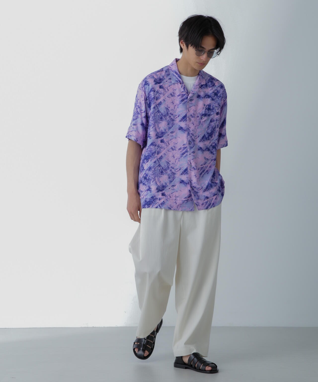 White Mountaineering/JUNGLE PATTERN OPEN COLLAR S/S 6704121016