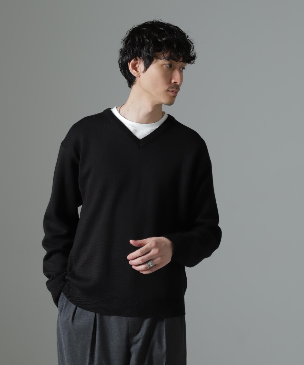 タスマニアミックス ミラノリブリラックスVネックニット 6724222212