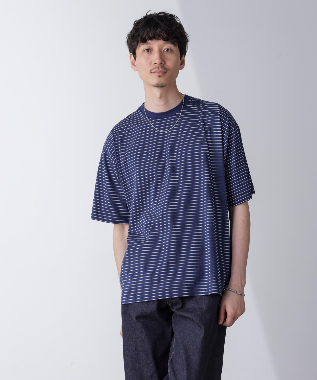 ピンボーダーバイオシルケットクルーネックTシャツ 6684224210