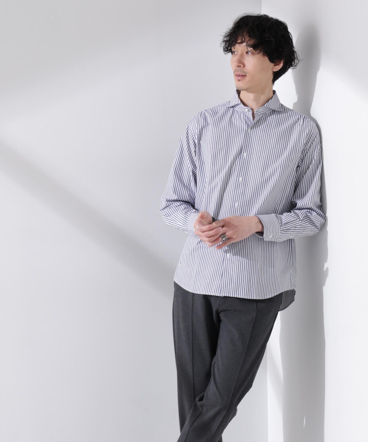 「N shirt」Anti Soaked(R) 汗染み防止ホリゾンタルカラーシャツ長袖 6685120202