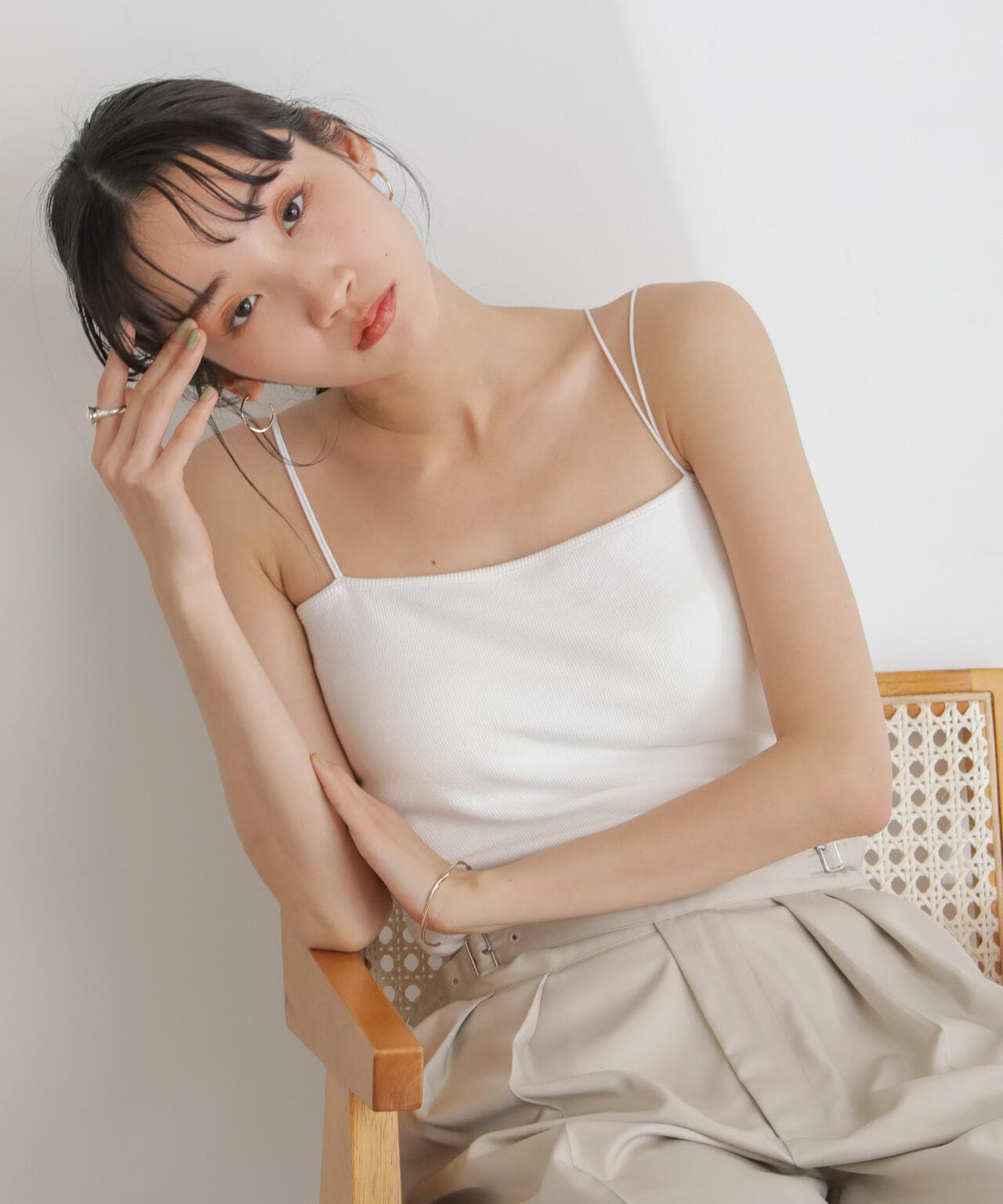 抗菌防臭リブカップ付きダブルストラップキャミソール 6734124303