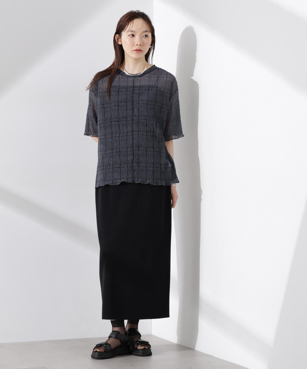 楊柳チェックシアーカットTシャツ 6735124310