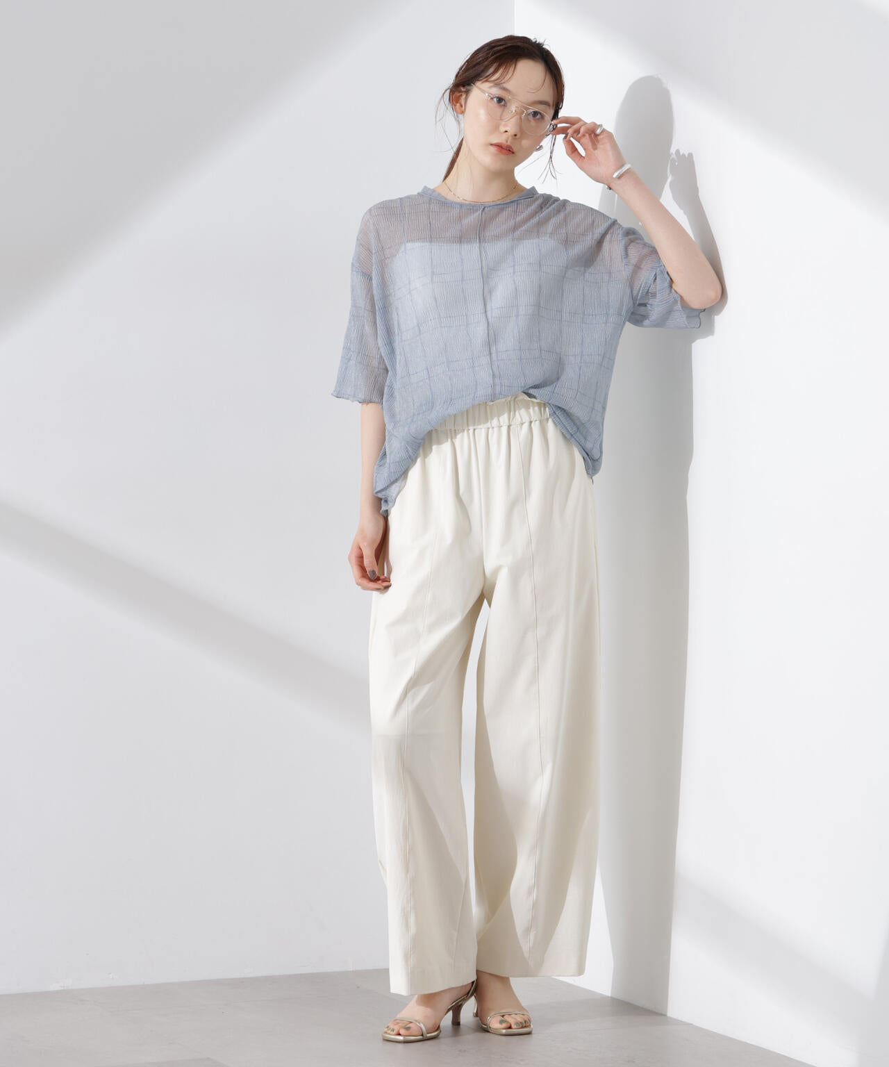 楊柳チェックシアーカットTシャツ 6735124310
