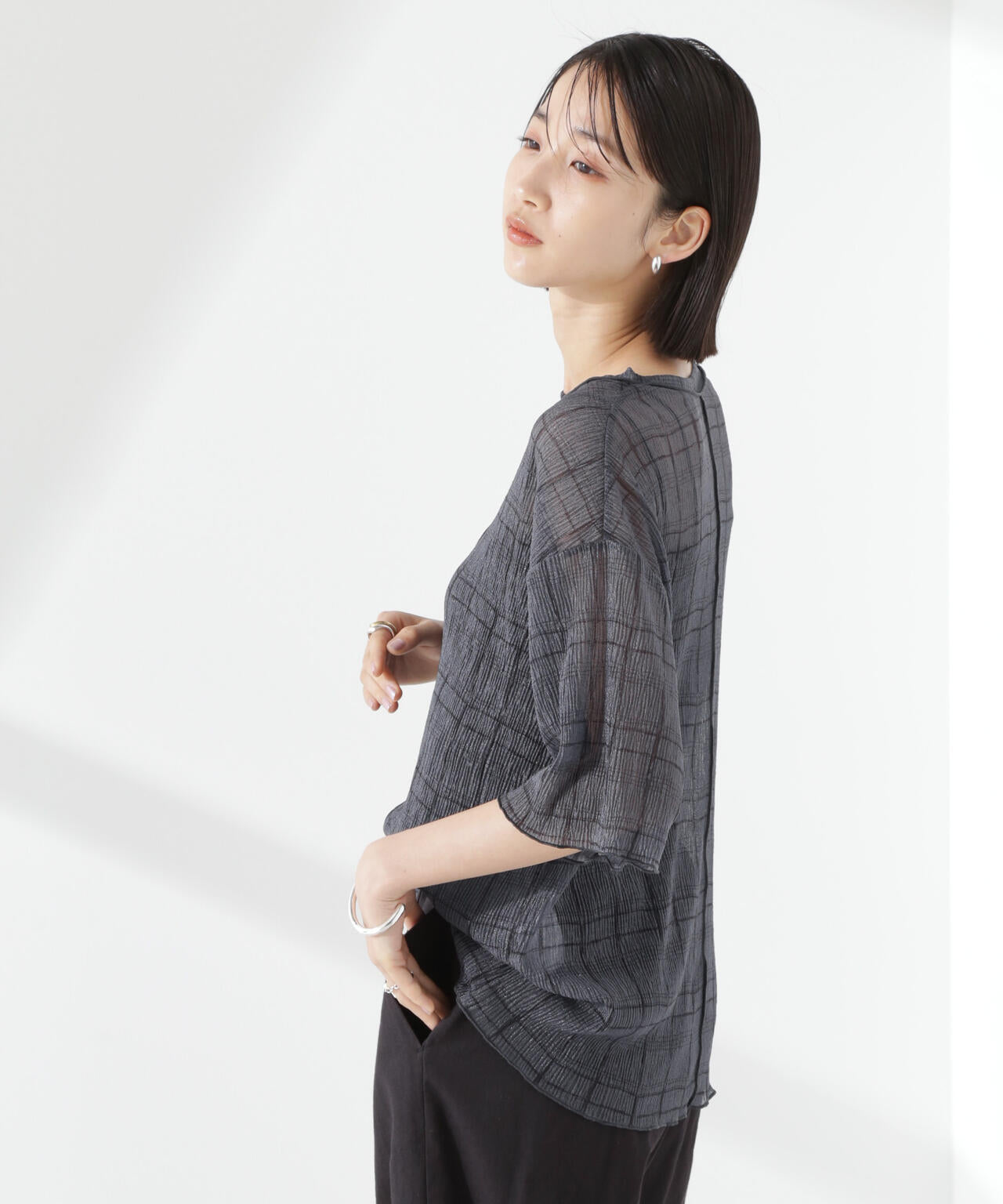 楊柳チェックシアーカットTシャツ 6735124310