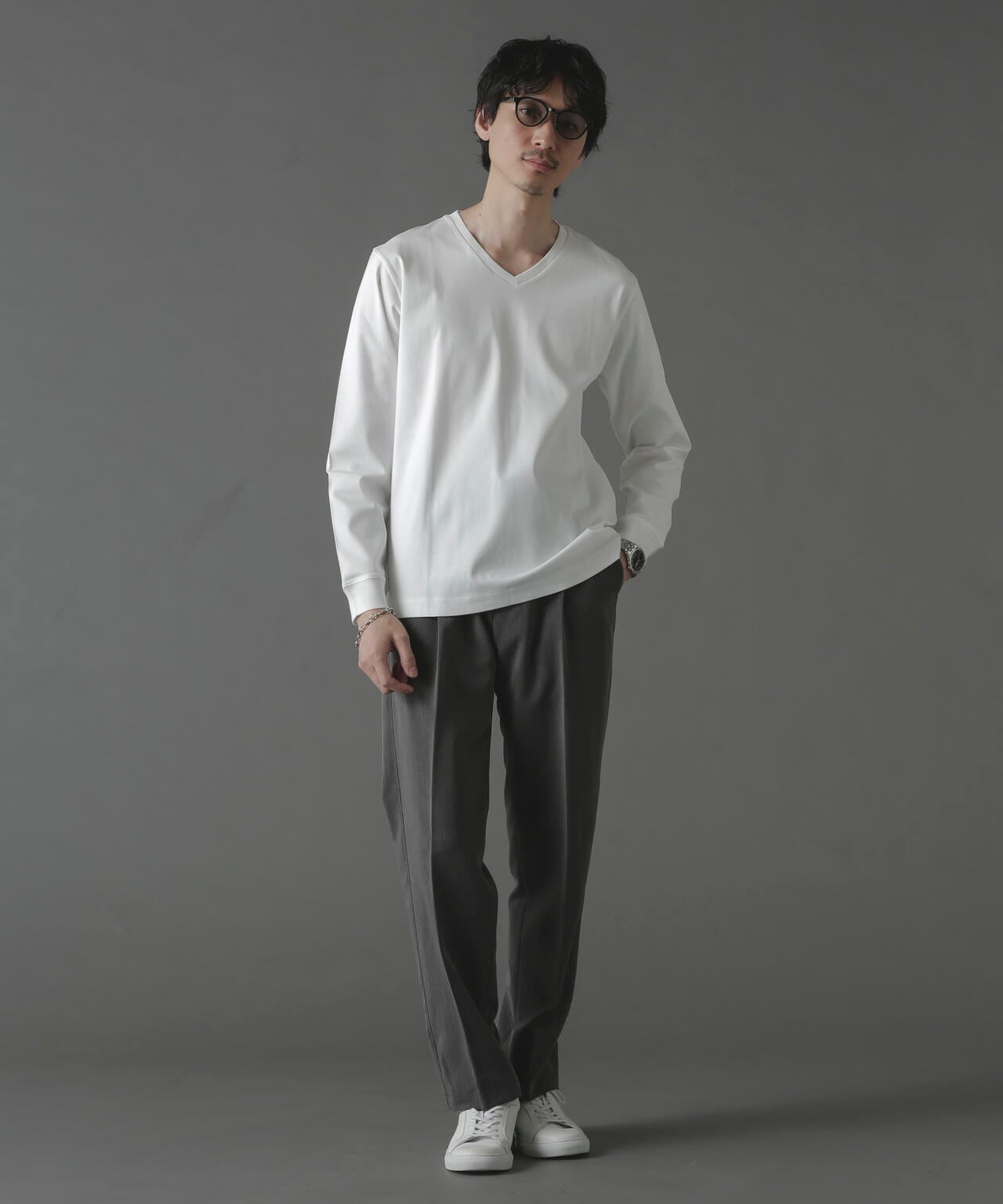アンチスメルVネックTシャツ 長袖 6724123214