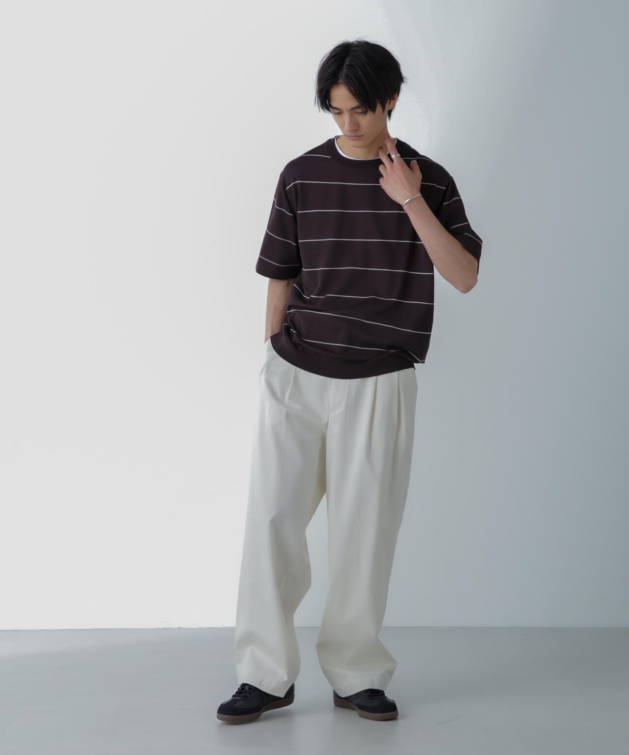 ハイゲージ ピンボーダーニットTシャツ 6684122234