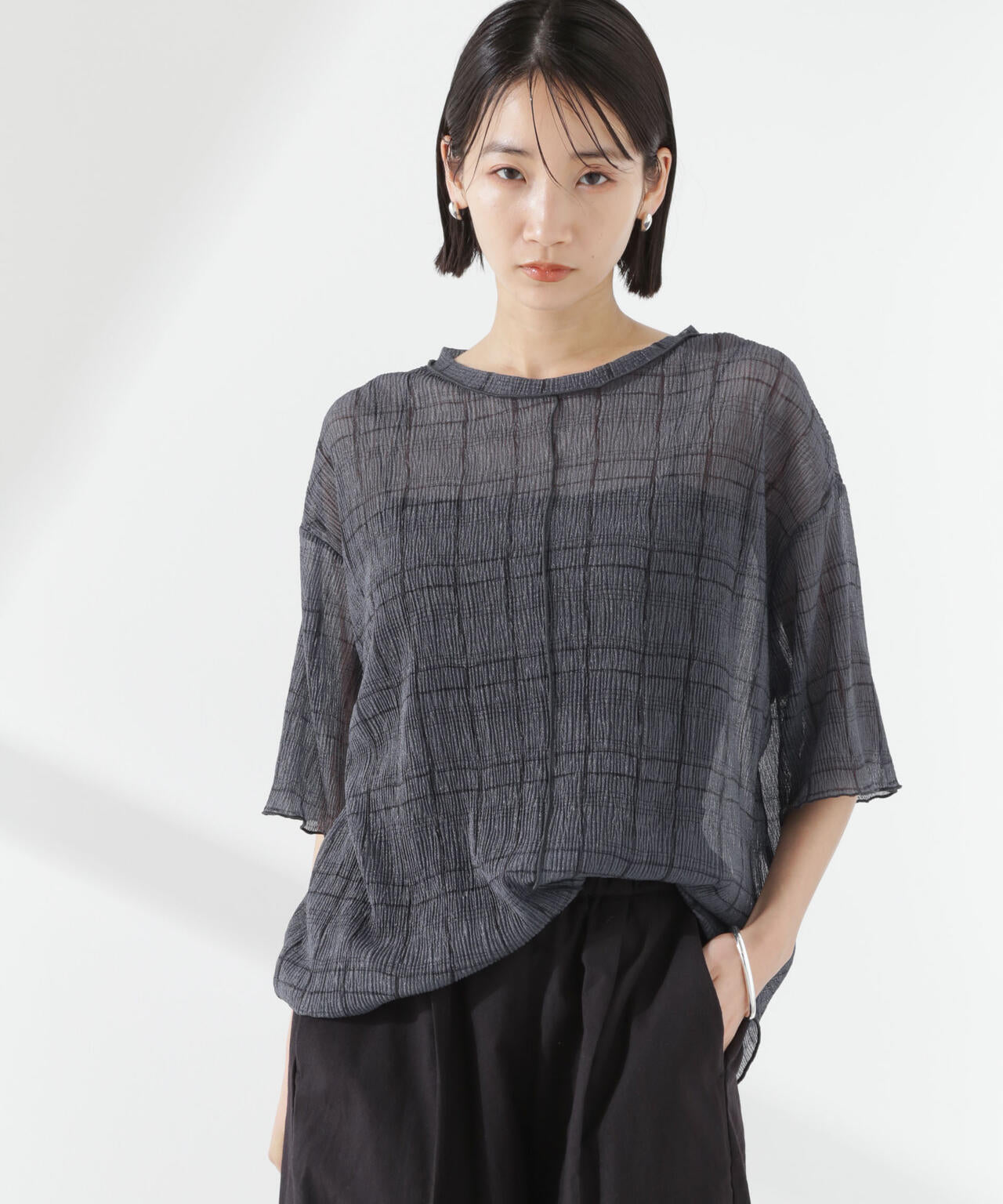 楊柳チェックシアーカットTシャツ 6735124310