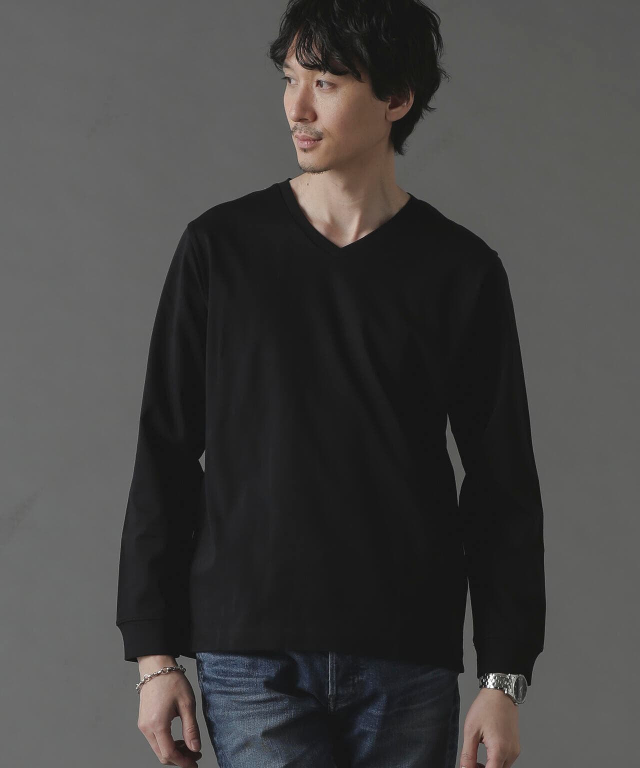 アンチスメルVネックTシャツ 長袖 6724123214