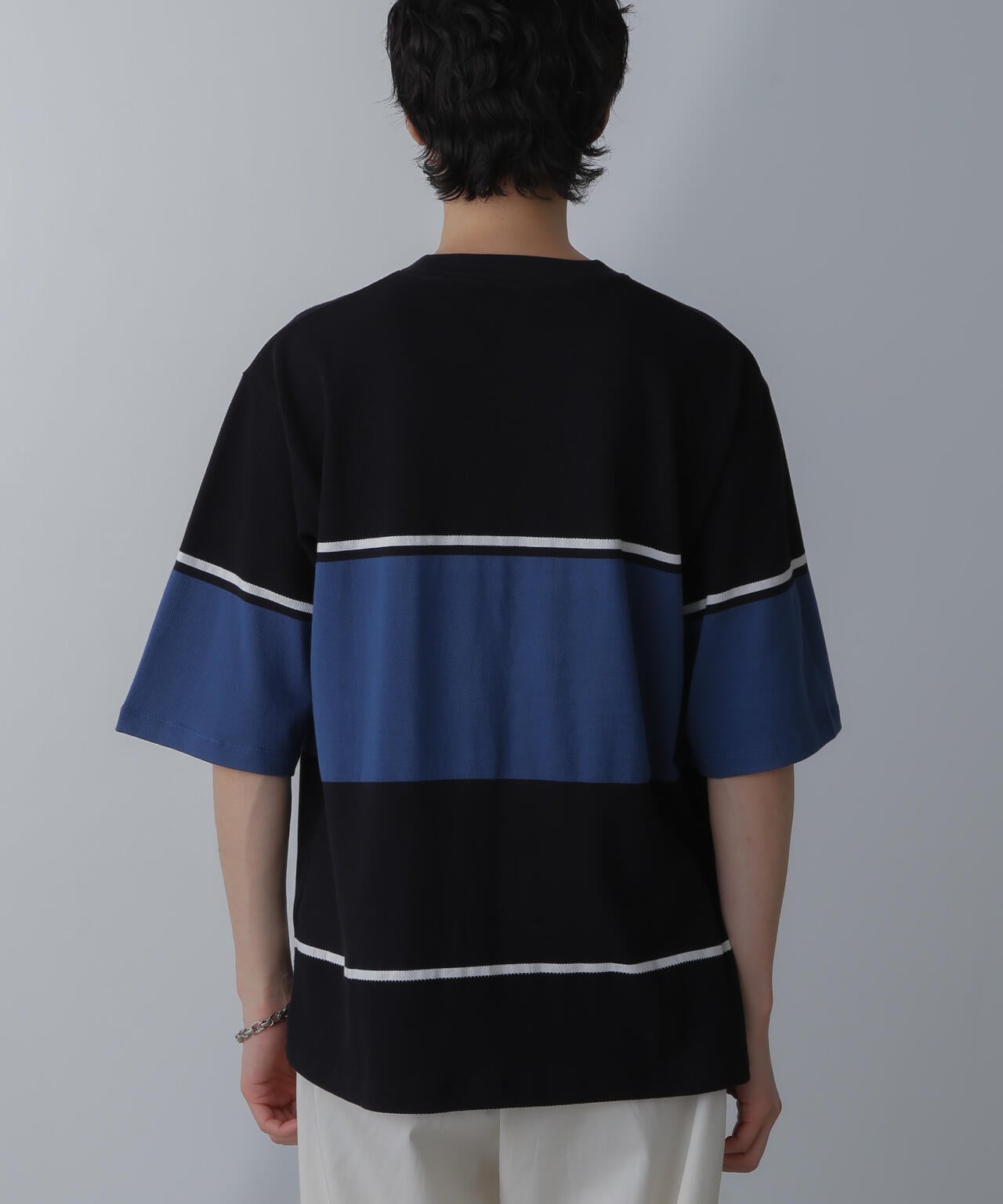 パネル編地ボーダークルーネックTシャツ 6684124233
