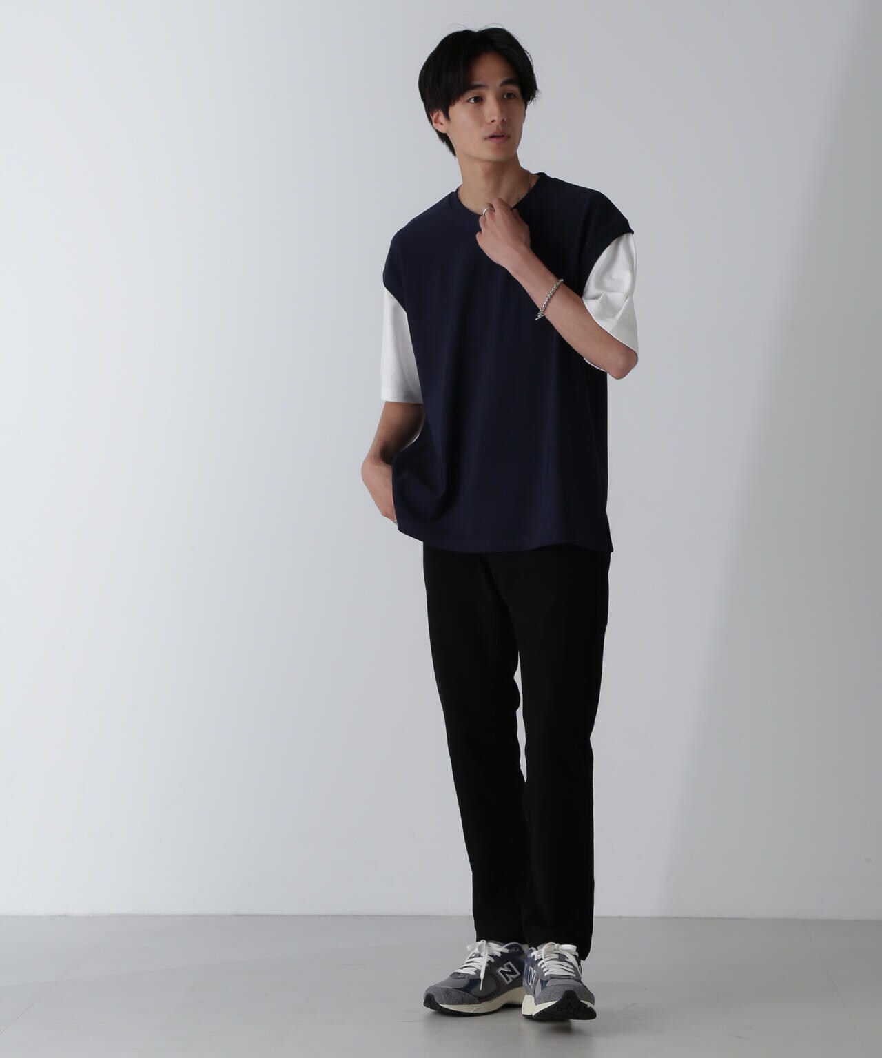 フェイクレイヤードリラックスTシャツ 半袖 6724224224