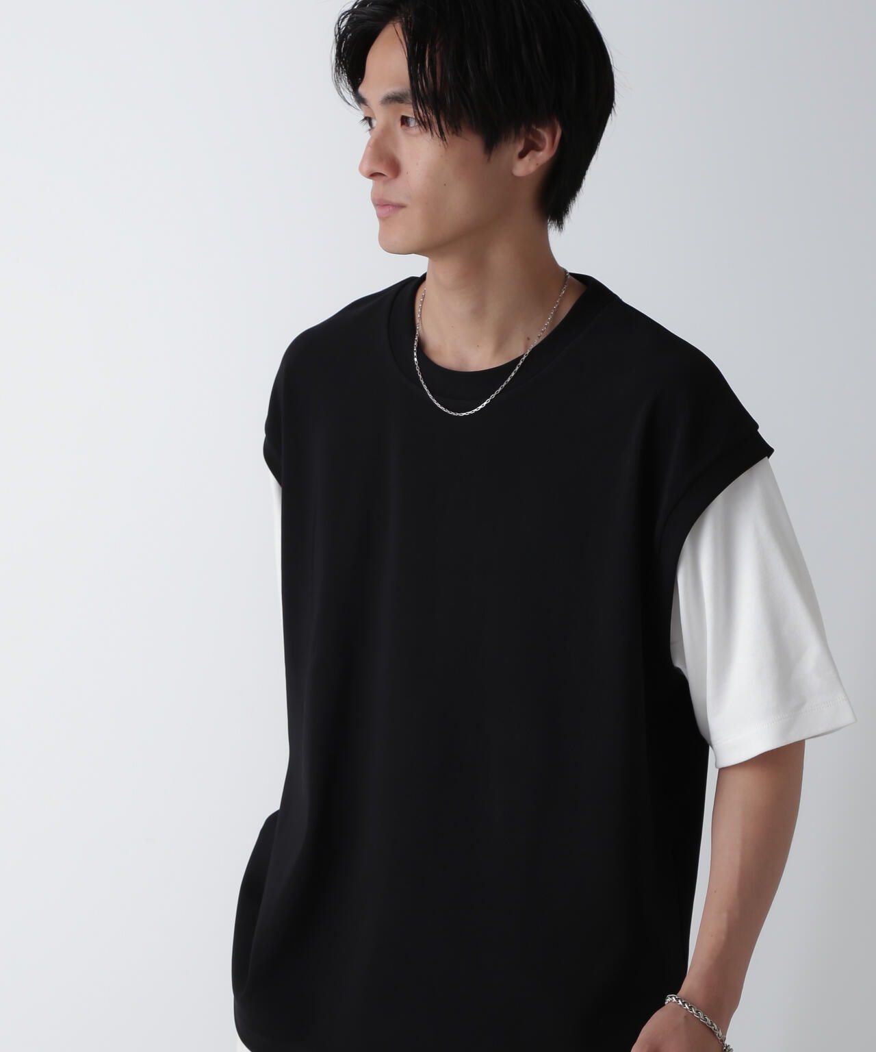 フェイクレイヤードリラックスTシャツ 半袖 6724224224