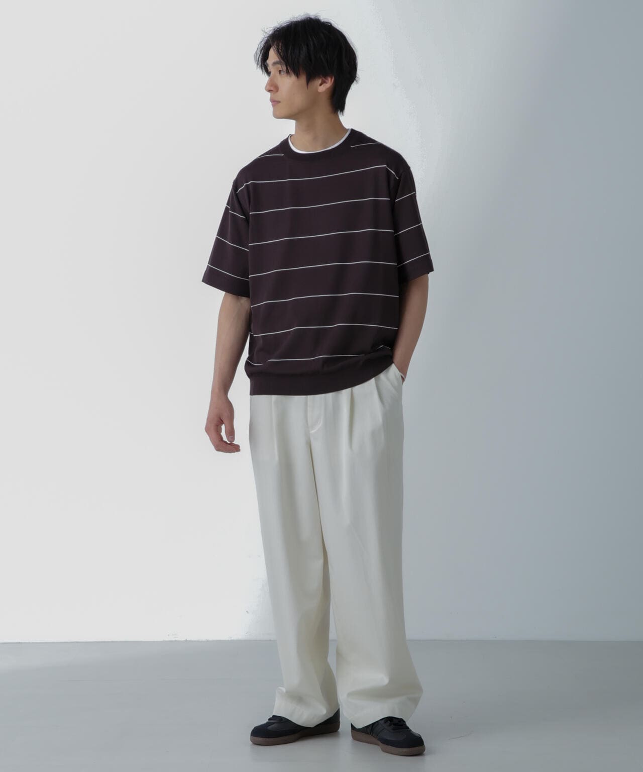 ハイゲージ ピンボーダーニットTシャツ 6684122234