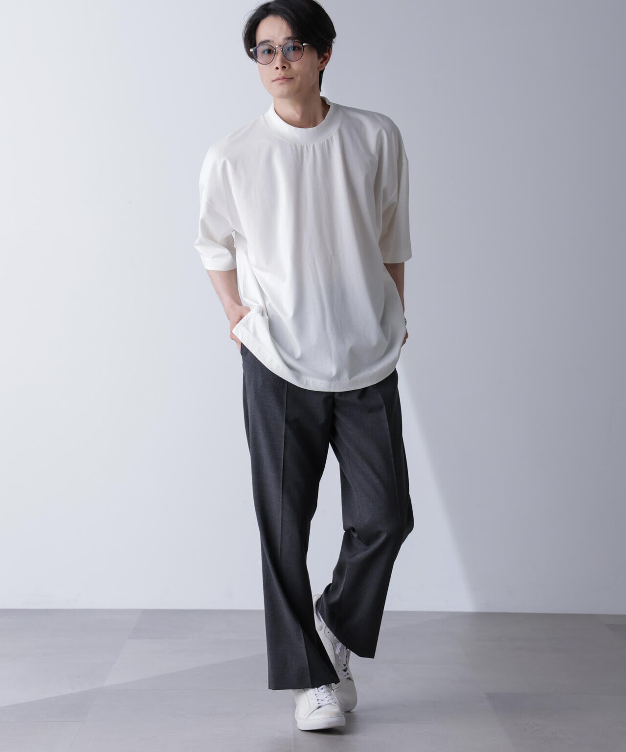 WEB限定/モックネックワイドシルエットTシャツ 半袖 6724224219