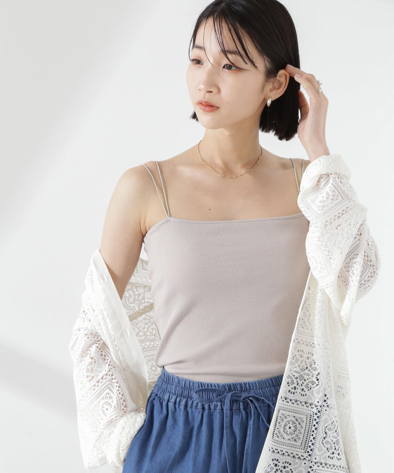 抗菌防臭リブカップ付きダブルストラップキャミソール 6735124300