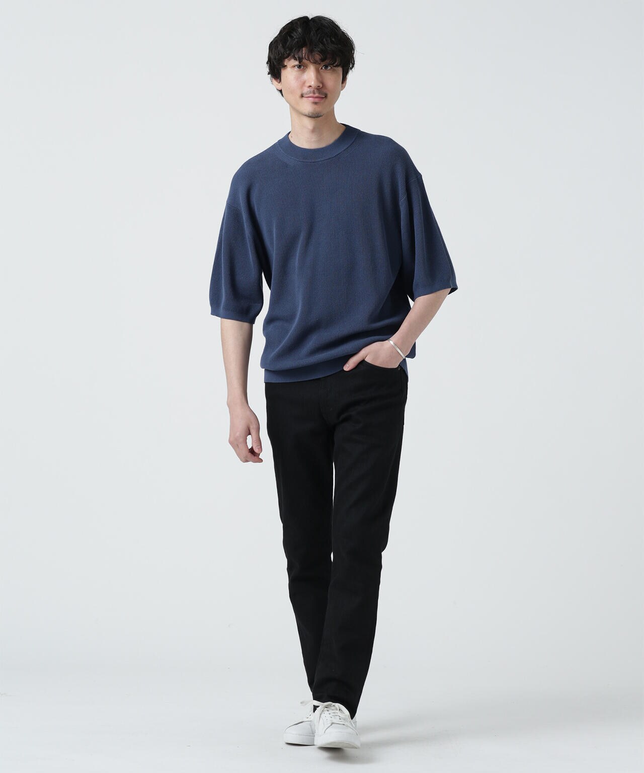 LB.03/ハイツイストコットン片畦編み五分袖ワイドニット 6683122231