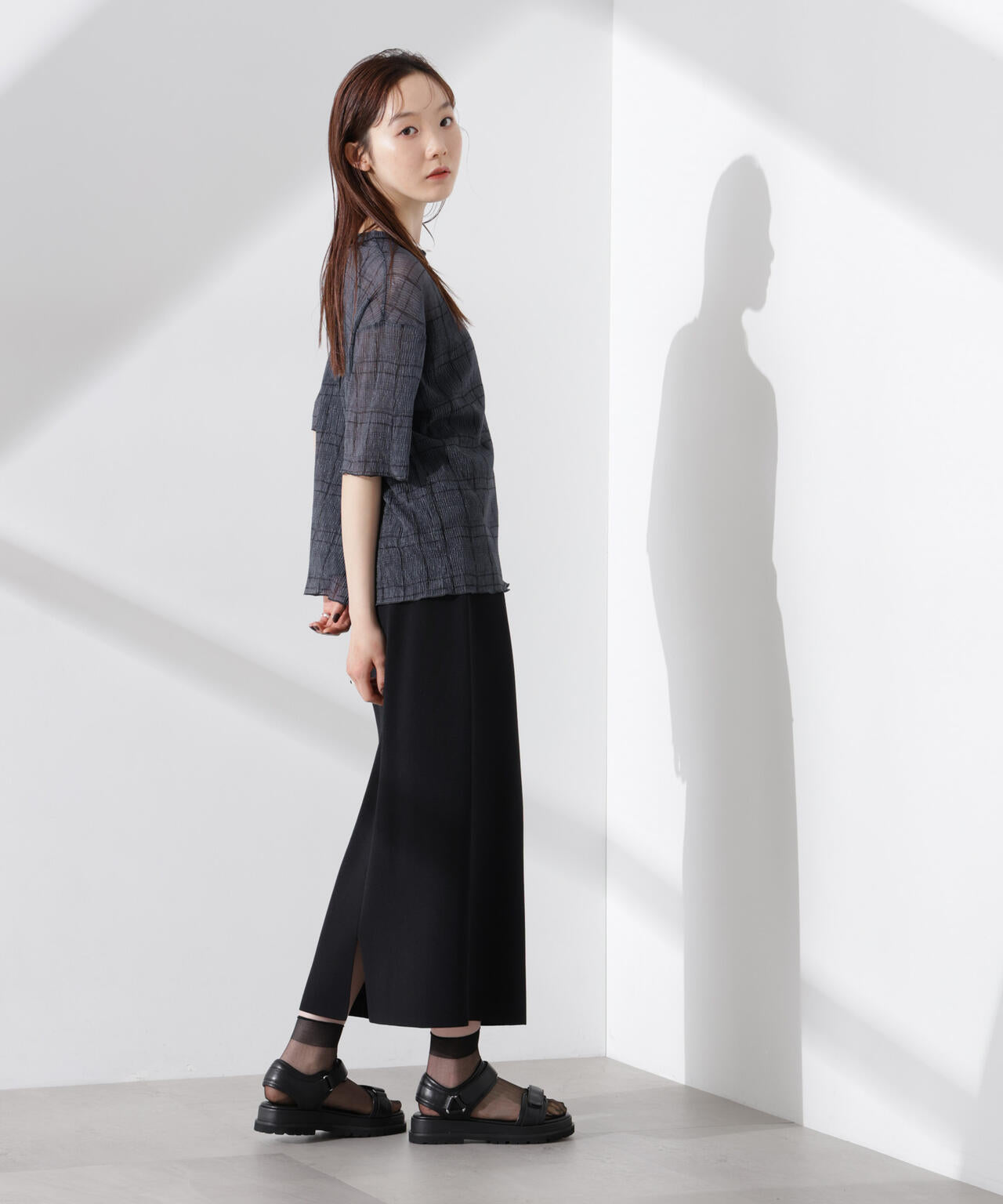 楊柳チェックシアーカットTシャツ 6735124310