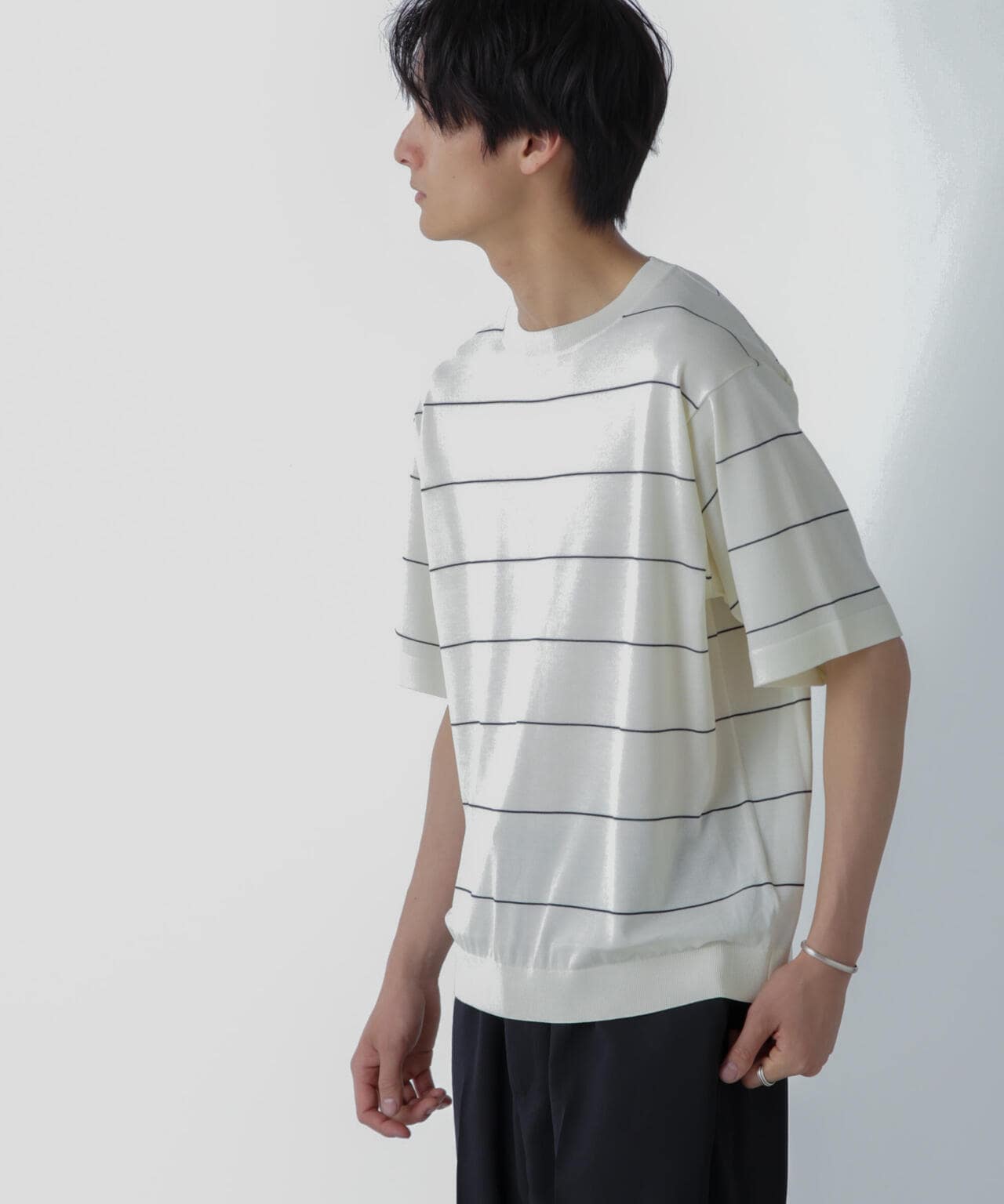 ハイゲージ ピンボーダーニットTシャツ 6684122234