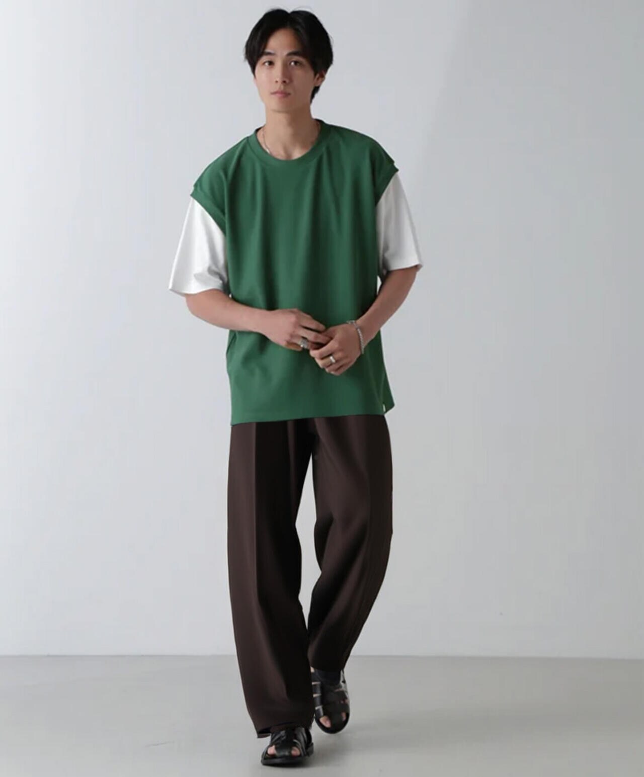 フェイクレイヤードリラックスTシャツ 半袖 6724224224