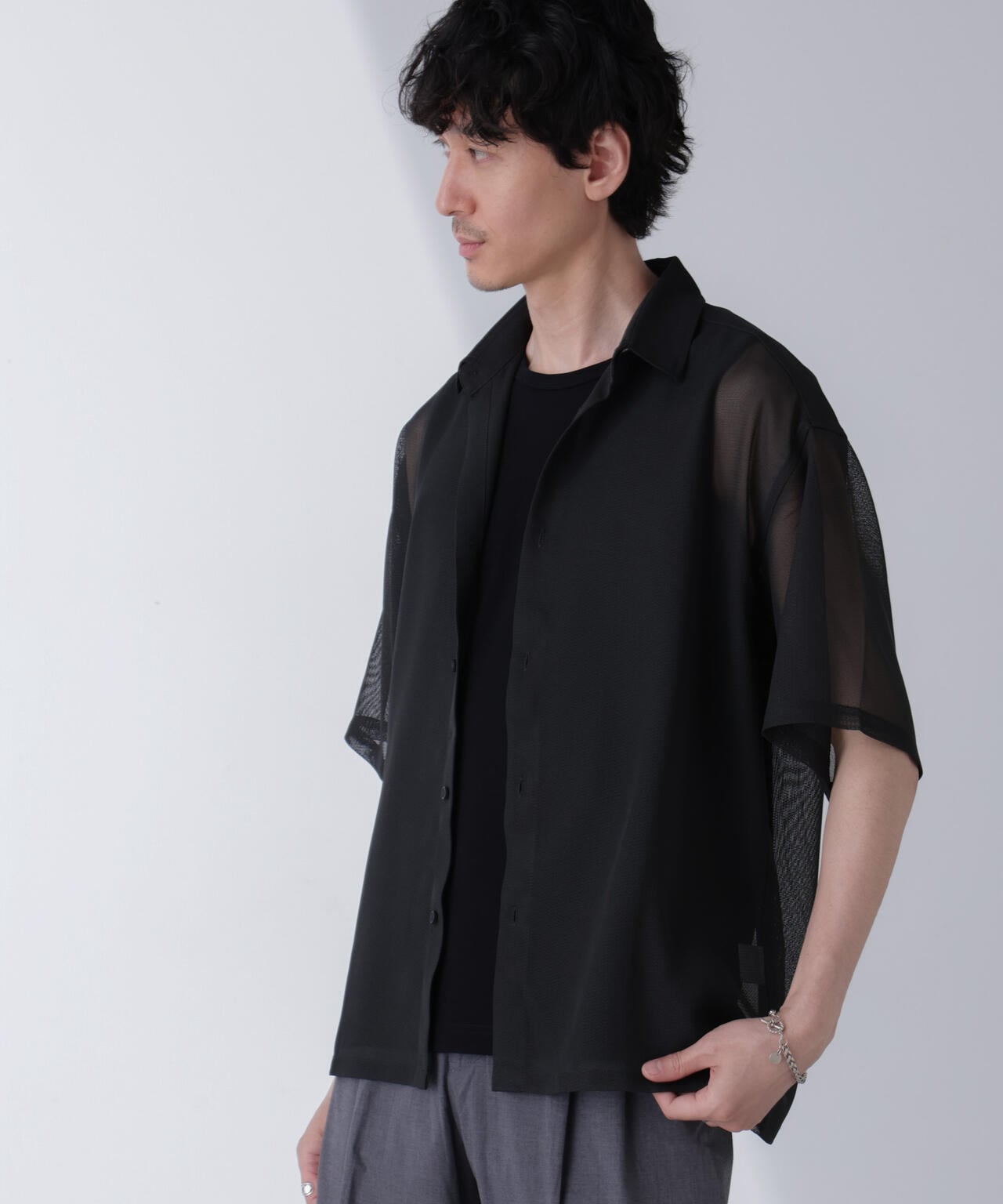 レギュラーカラーテックメッシュシャツ 半袖 6724121239