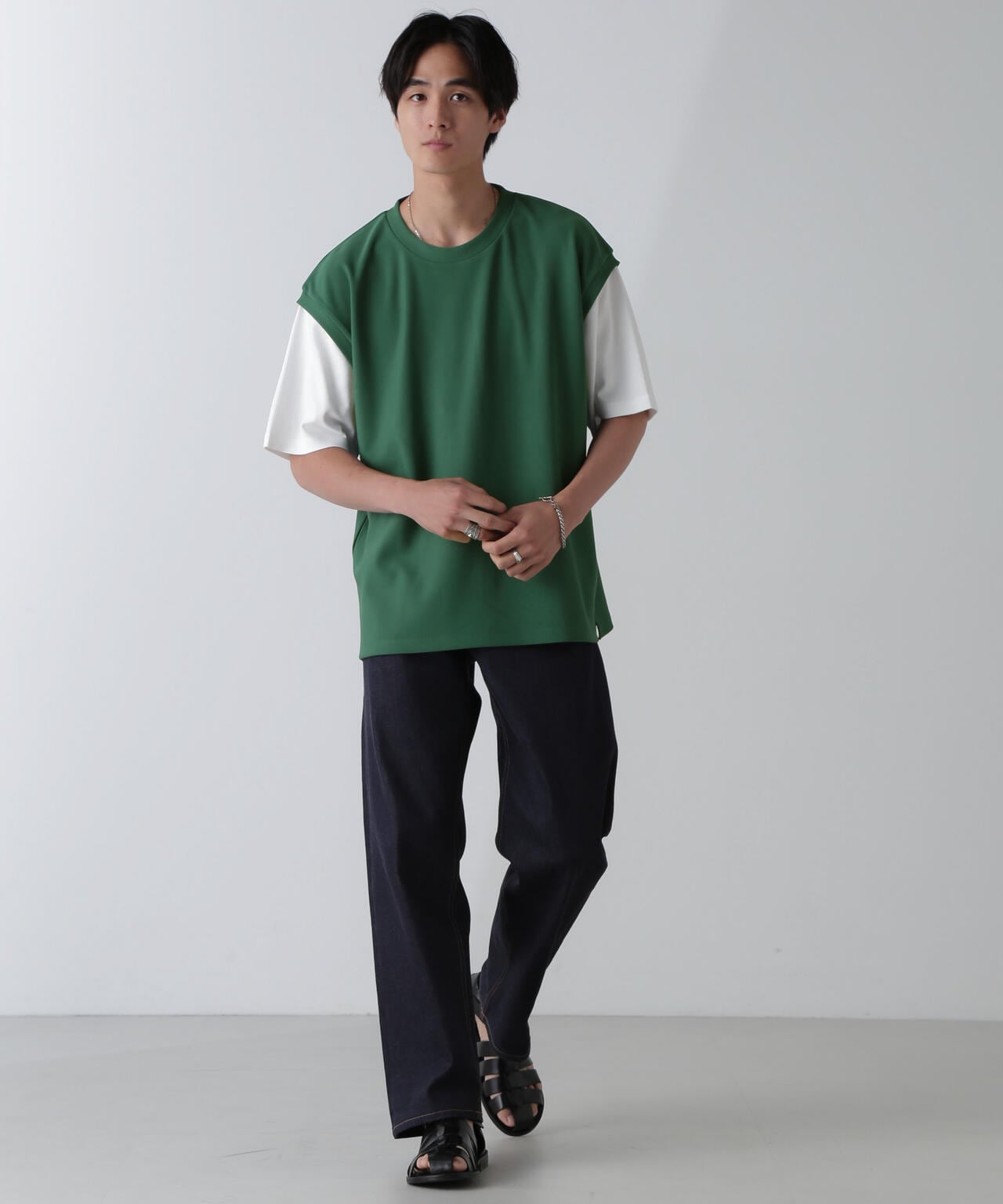 フェイクレイヤードリラックスTシャツ 半袖 6724224224