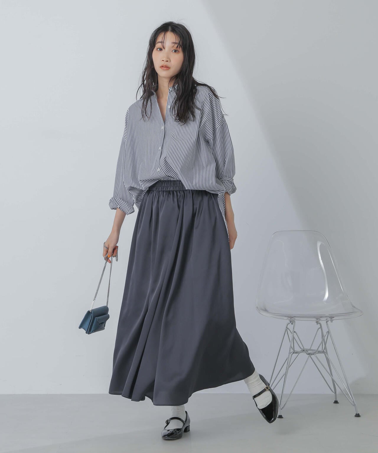 サテンギャザースカート(セットアップ可) 6734130311