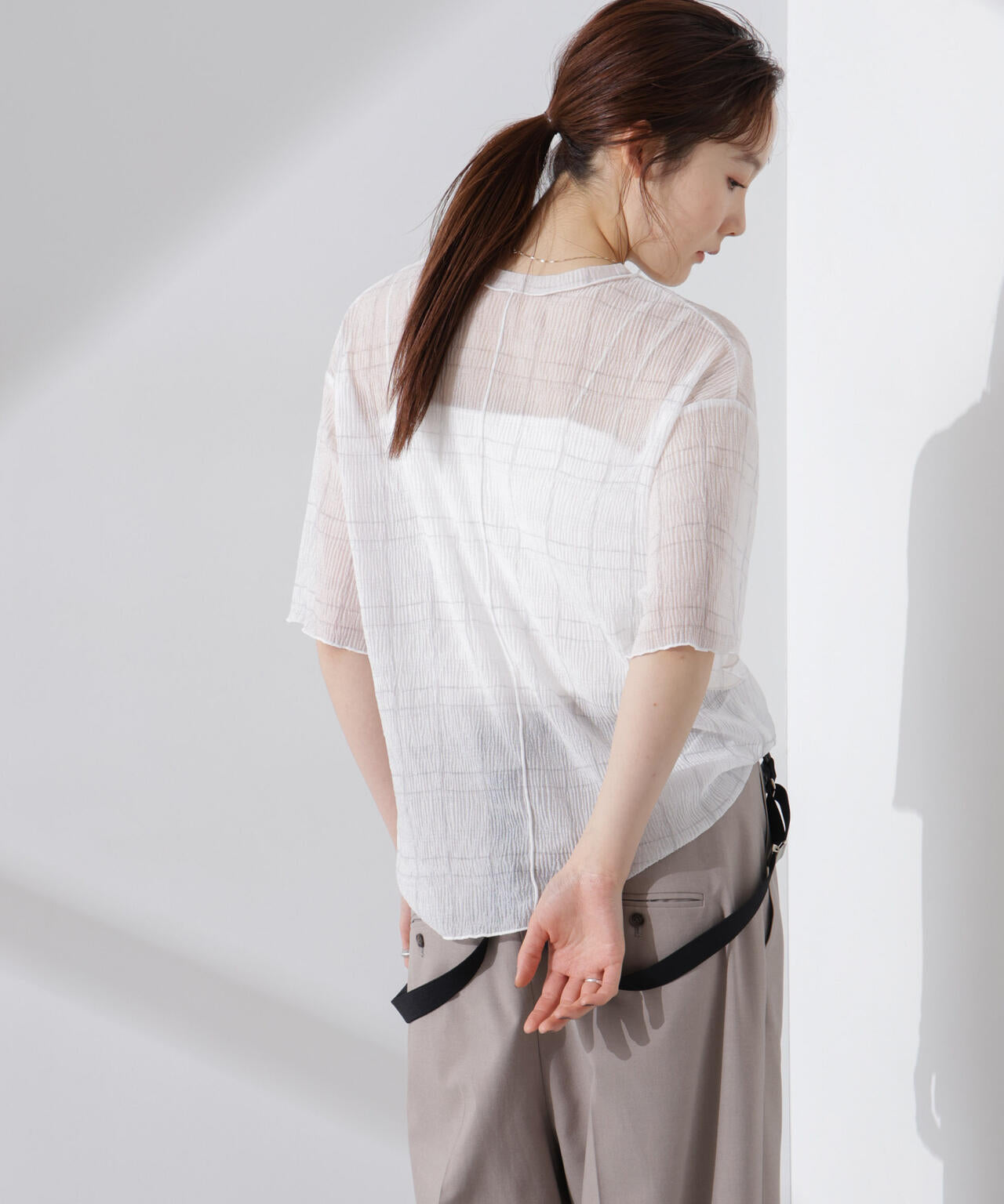 楊柳チェックシアーカットTシャツ 6735124310