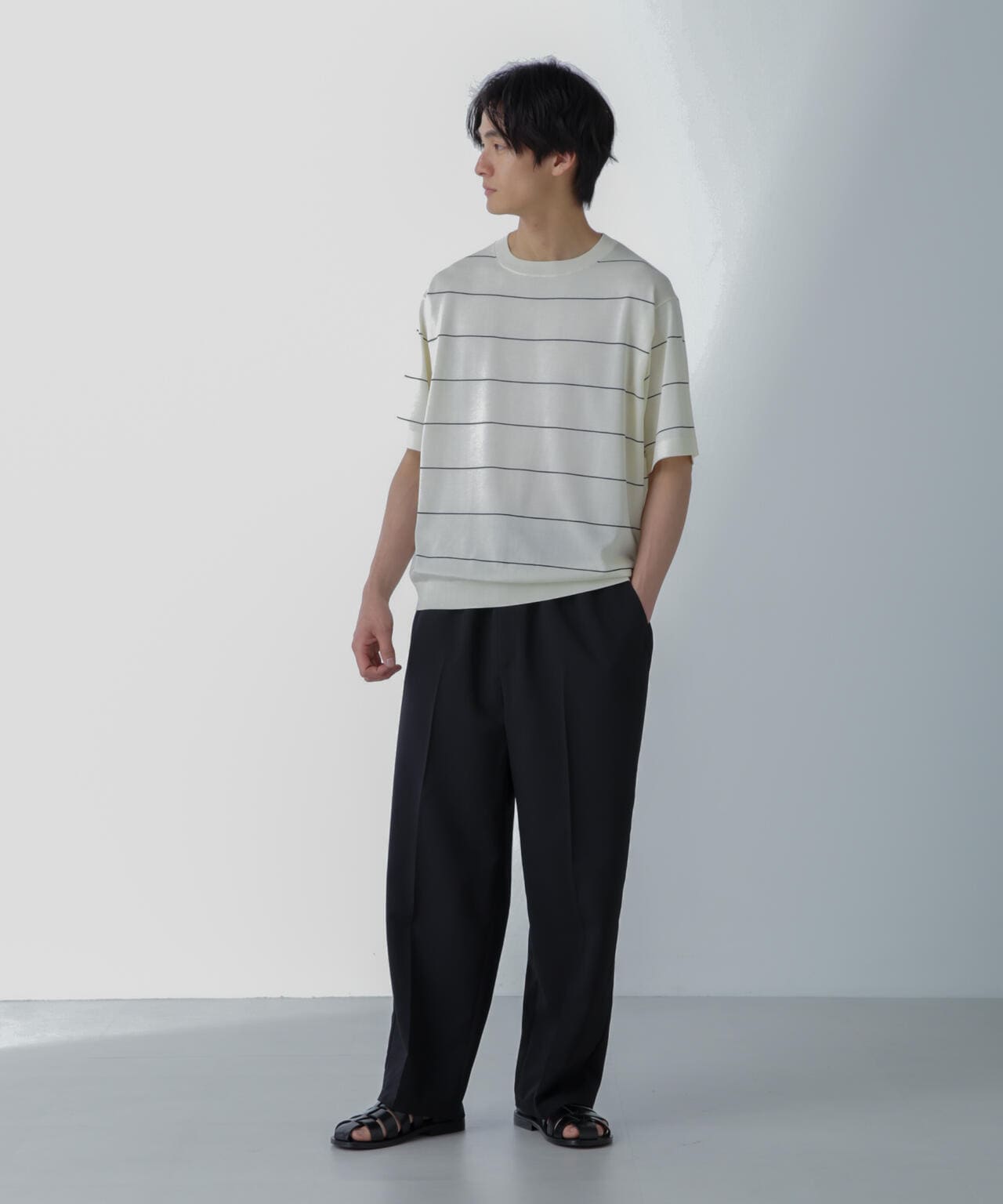 ハイゲージ ピンボーダーニットTシャツ 6684122234