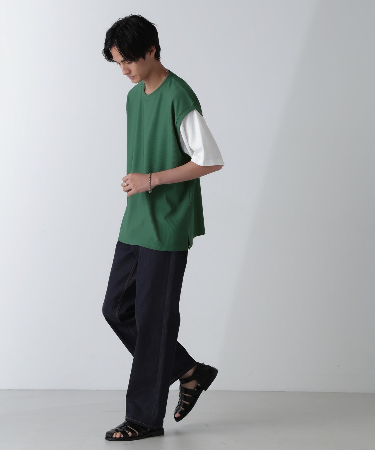 フェイクレイヤードリラックスTシャツ 半袖 6724224224