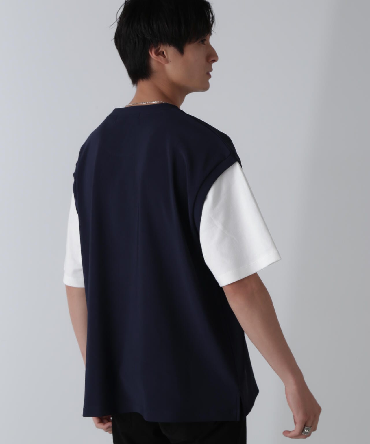 フェイクレイヤードリラックスTシャツ 半袖 6724224224