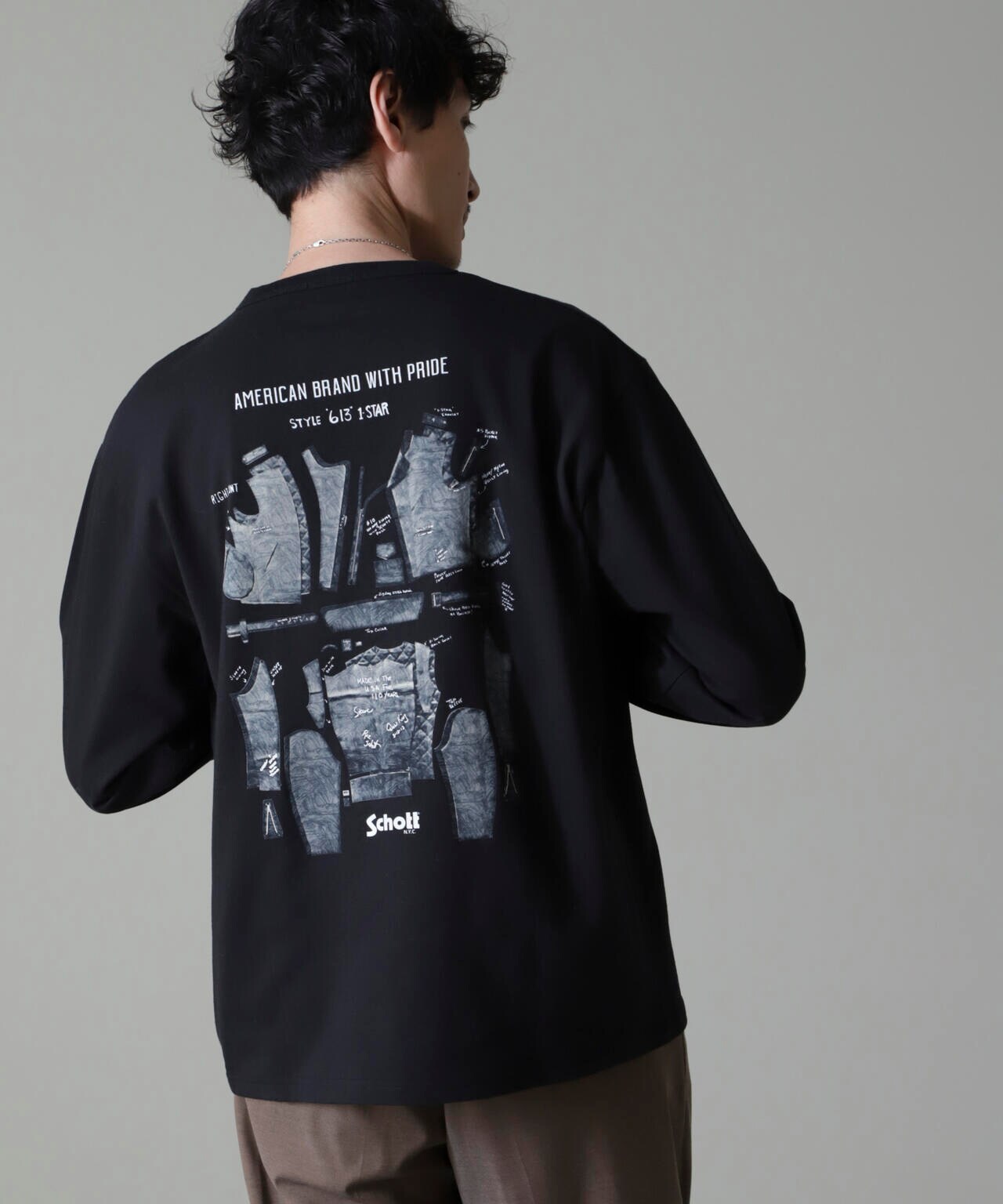 Schott/別注 "LEATHER PARTS" L/S TEE 6704223068