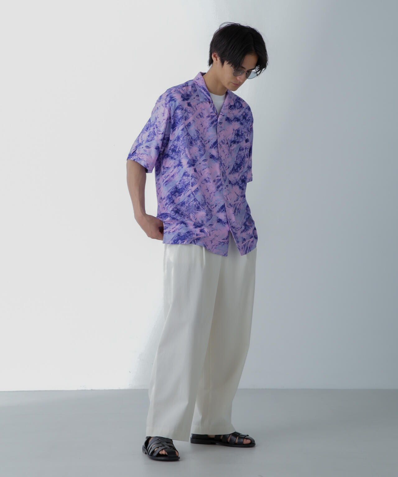 White Mountaineering/JUNGLE PATTERN OPEN COLLAR S/S 6704121016
