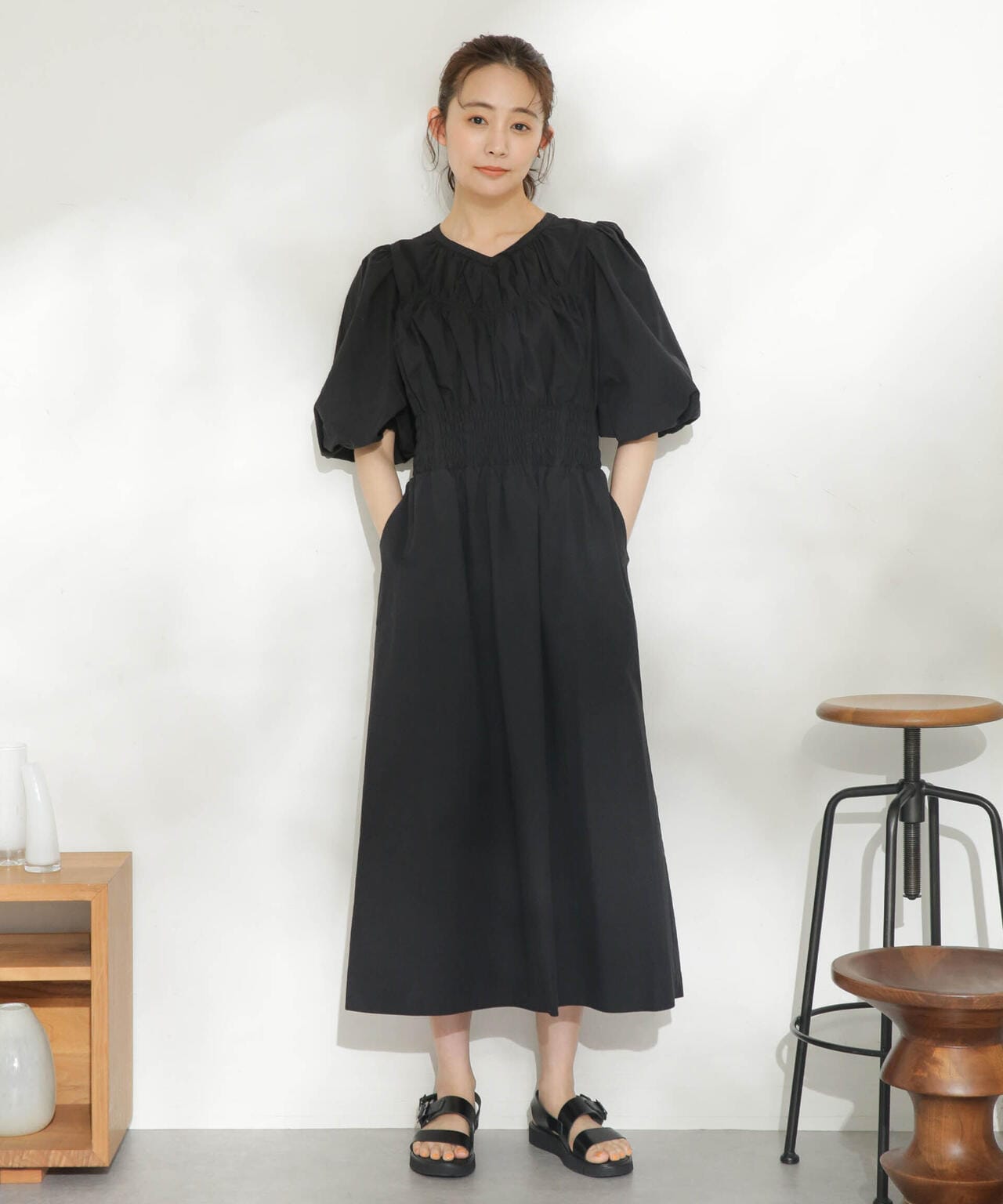 『3年保証』 casa fline/ボリュームスリーブシャーリングドレス ワンピース