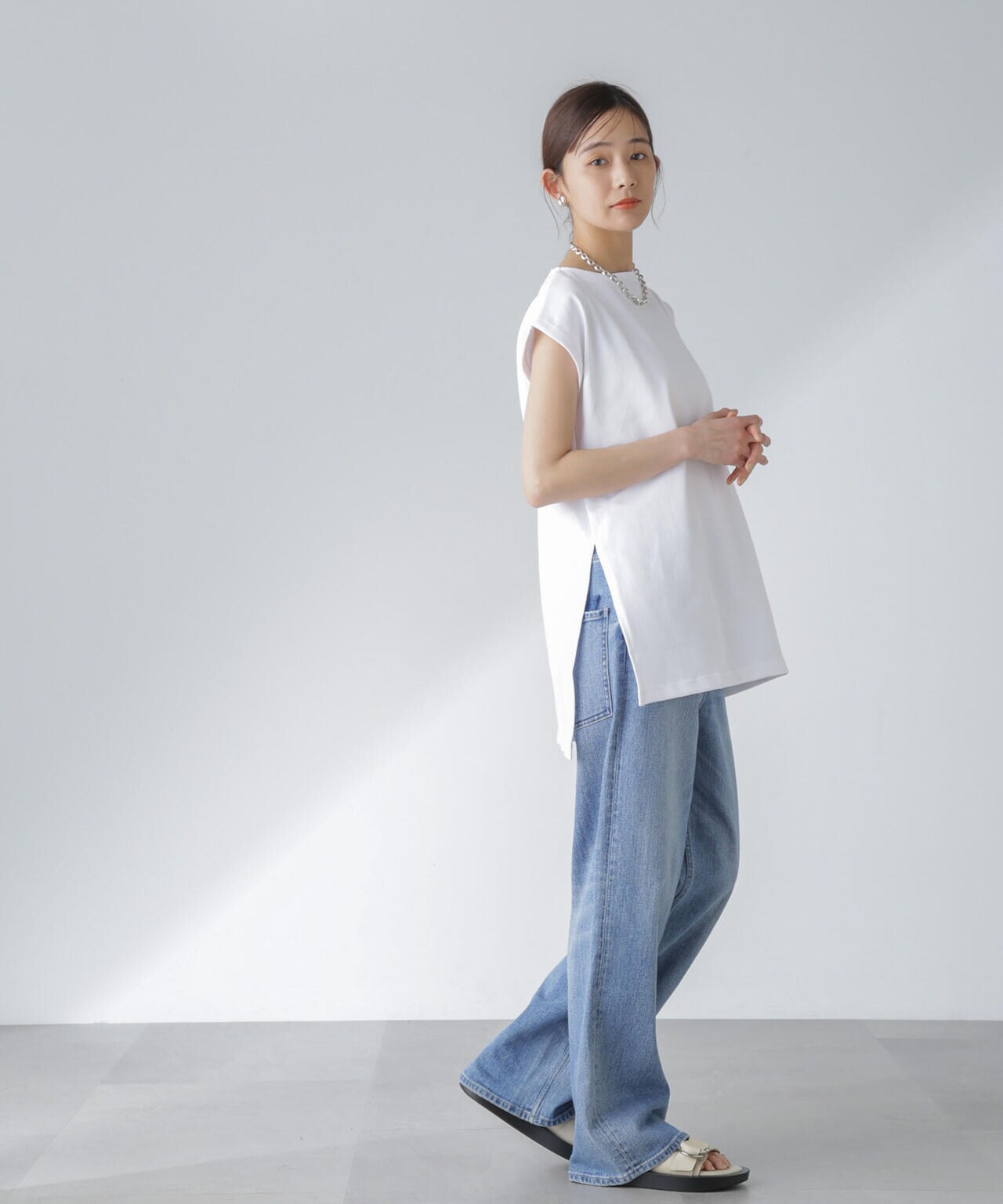 ORCIVAL/ロングスリット スリーブレス ボートネック PO 6714124035