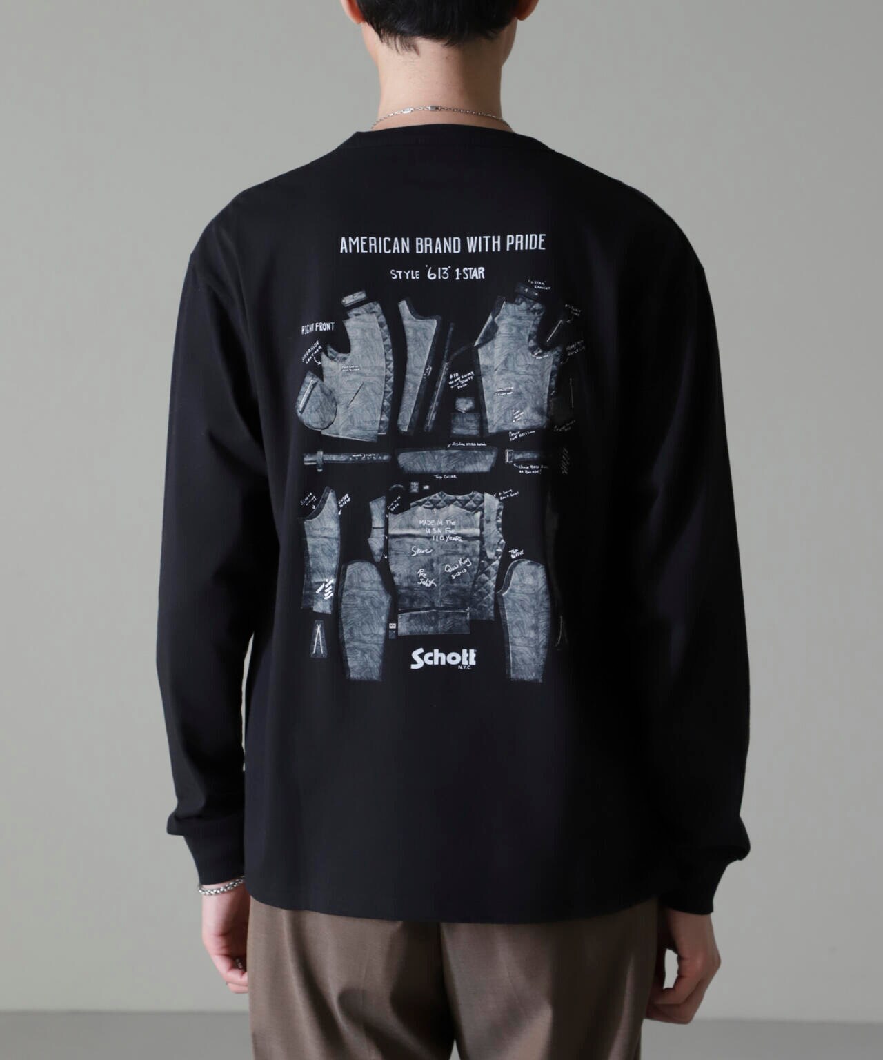 Schott/別注 "LEATHER PARTS" L/S TEE 6704223068