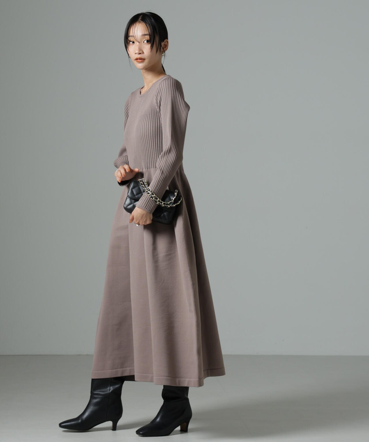 フォルム スカート ニット ワンピース 