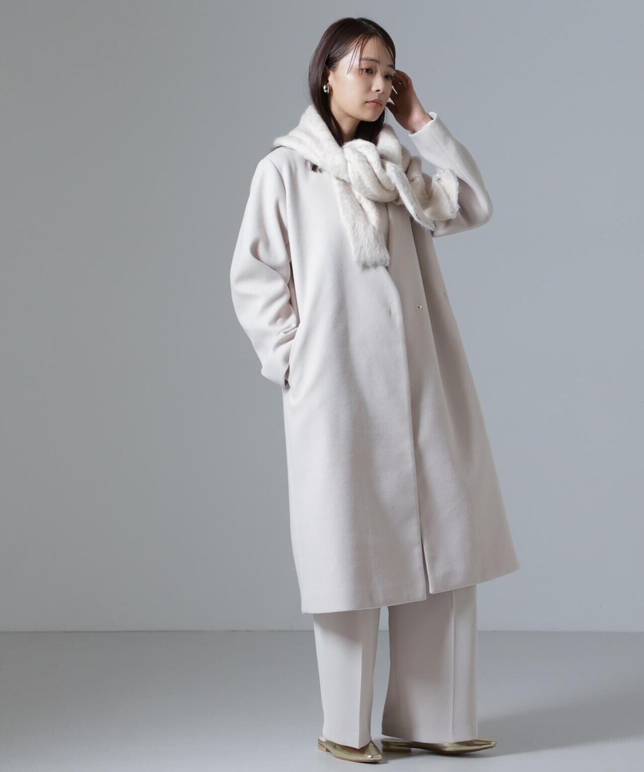 Vネック ノーカラー コート 