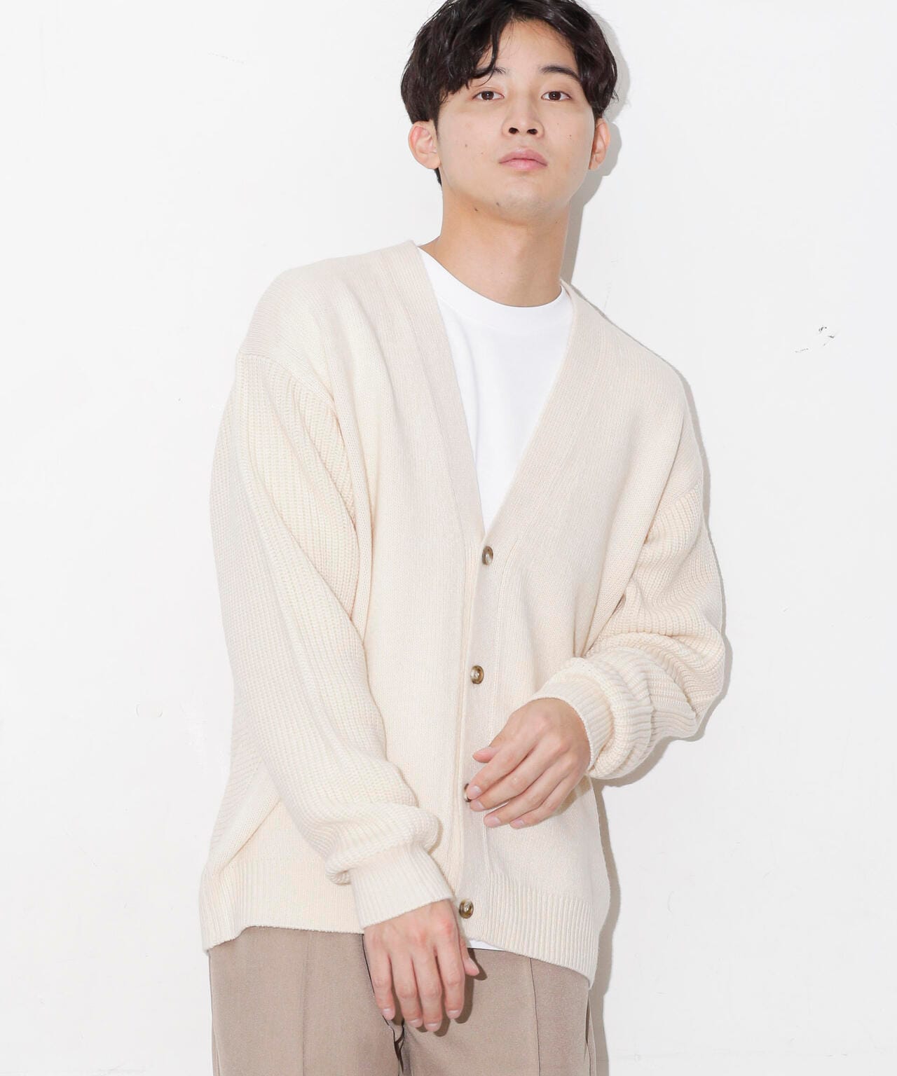 コンビゲージVネックカーディガン 6683222211