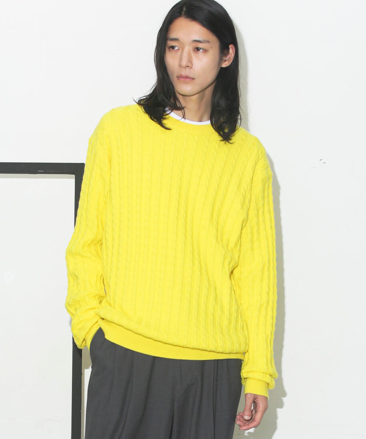 カシミヤミックスケーブルニット