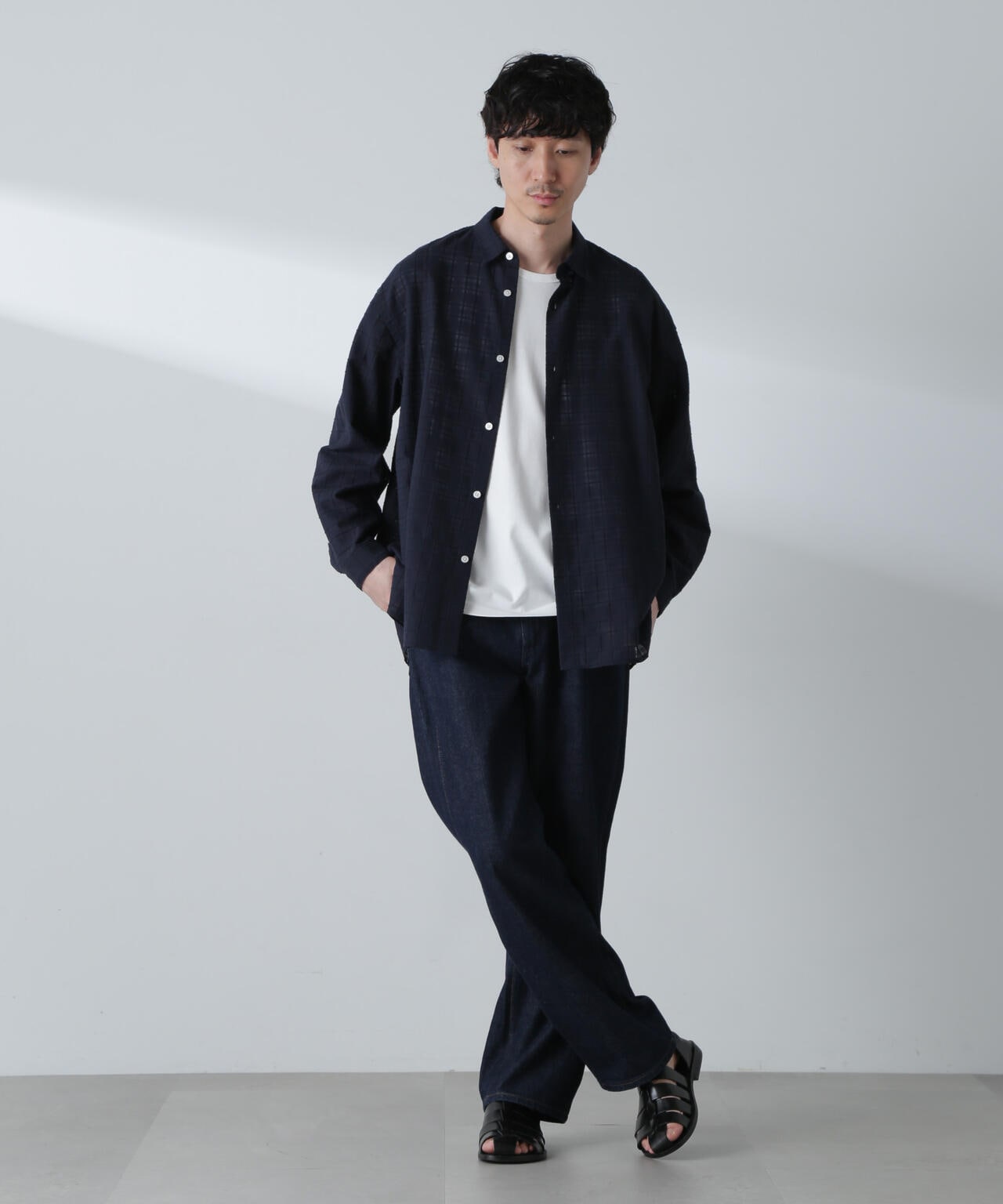 T/Cドビー シアー チェック ボクシー シャツ