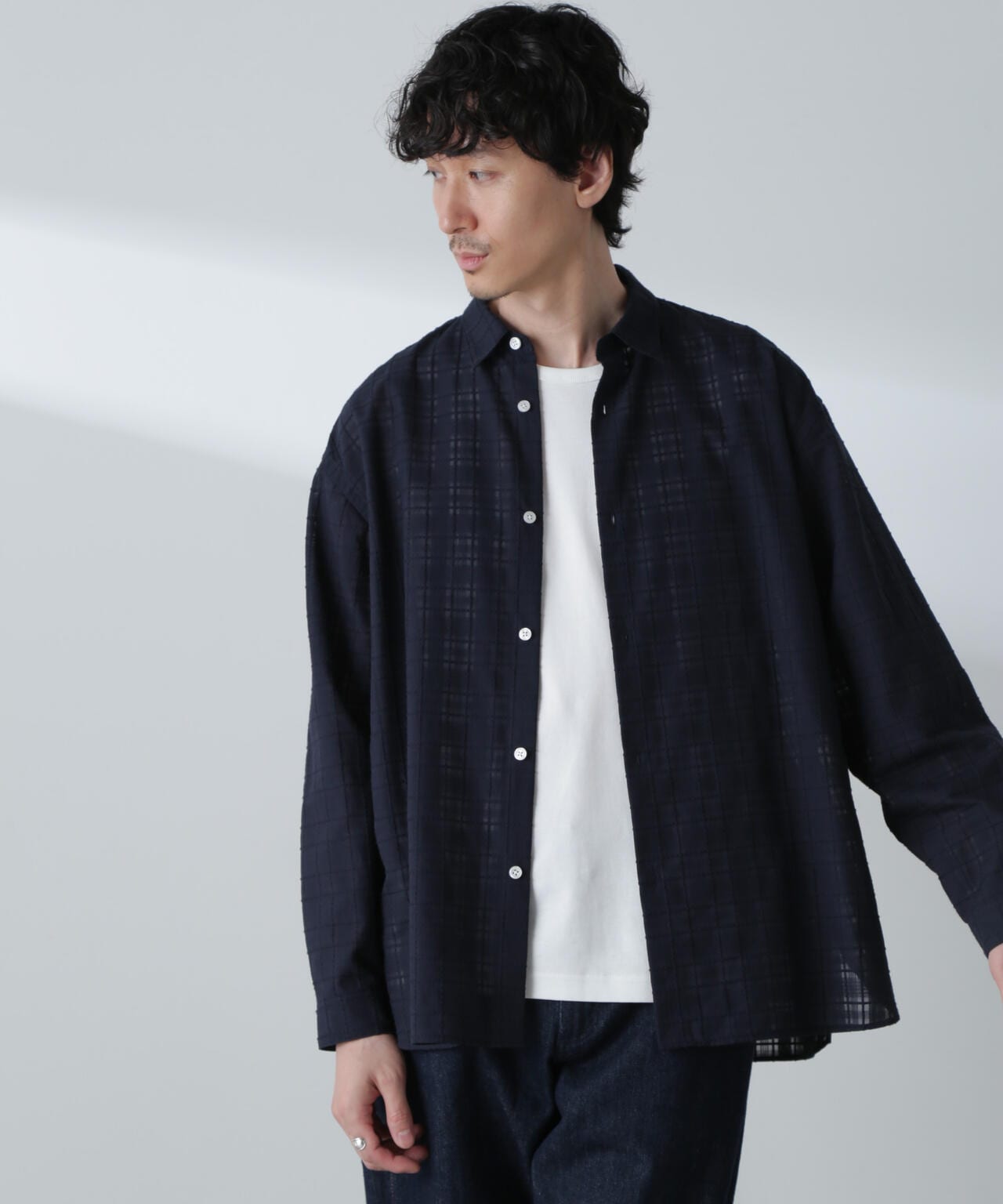 T/Cドビー シアー チェック ボクシー シャツ