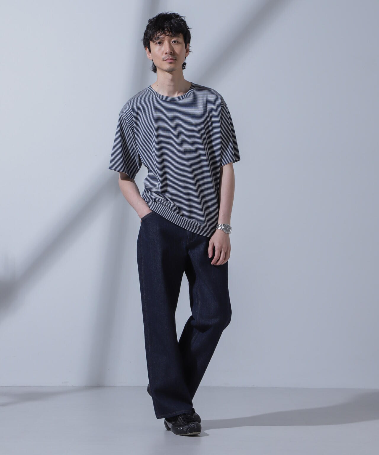 Anti Soaked(R)  汗染み防止 ボーダークルーネックTシャツ Anti Soaked(R) 汗染み防止 ピン ボーダー クルーネック Tシャツ