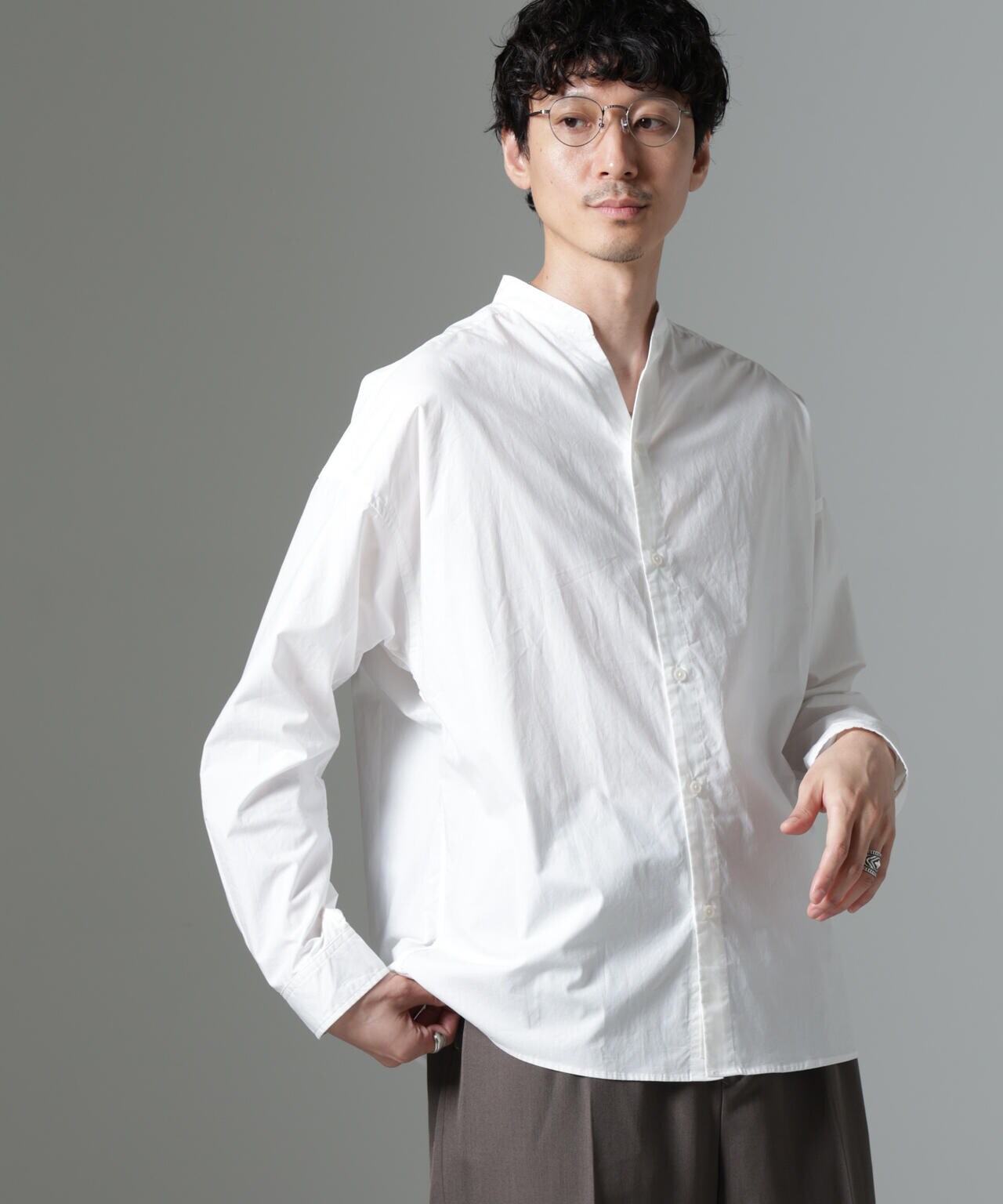 「大人のワイドシャツ」バンドカラー 長袖 6684220213
