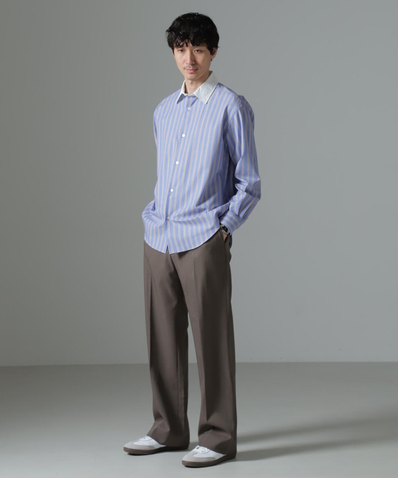 セミワイドストライプクレリックシャツ 6684220221