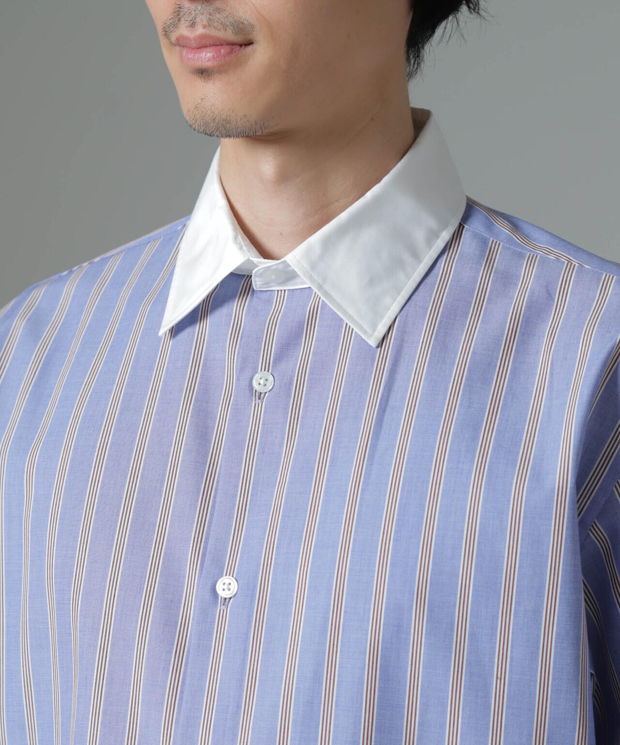 セミワイドストライプクレリックシャツ 6684220221