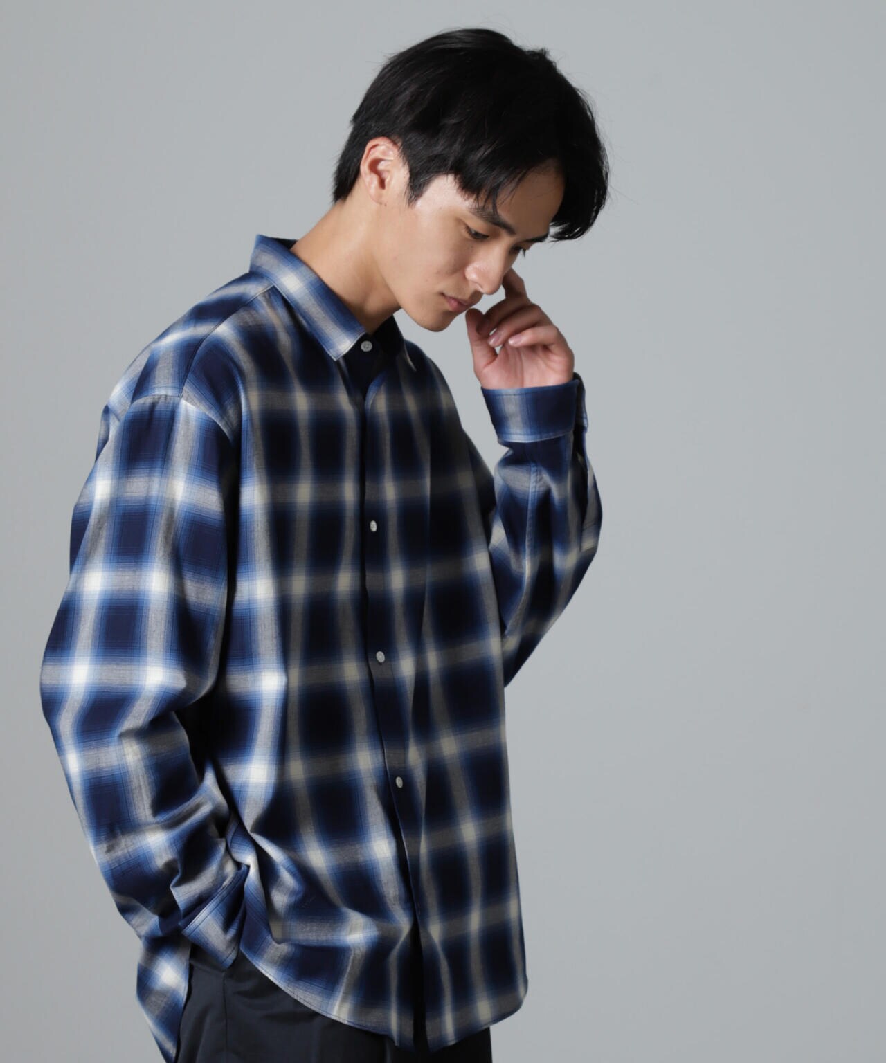REFLEMチェックシャツ 青 REFLEM/レフレム』バックプリント加工チェックシャツ（シャツ