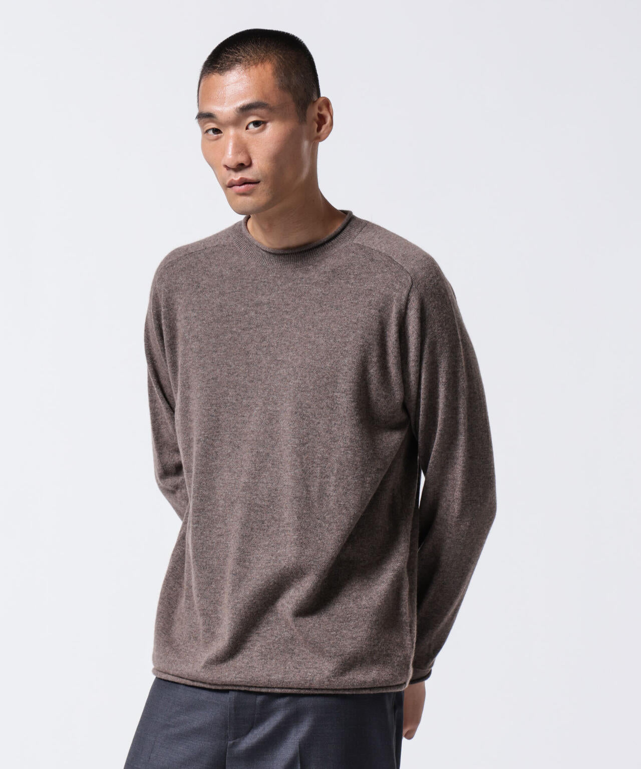 アクリス カシミヤ アンゴラ ニットダッフル フード 畦編み ブラウン L JIGGYS SHOP（ジギーズショップ） セーター ニット クルーネック