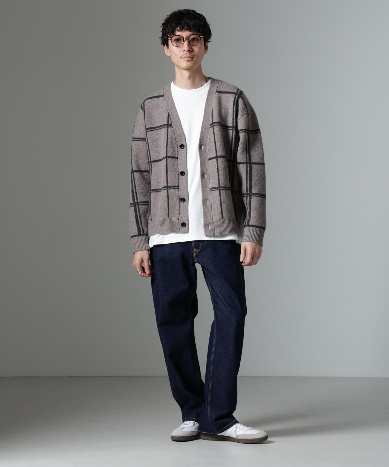 ANACHRONORM Ombre Plaid Shirt-Cardigan [IVORY×NAVY] - Fresh
