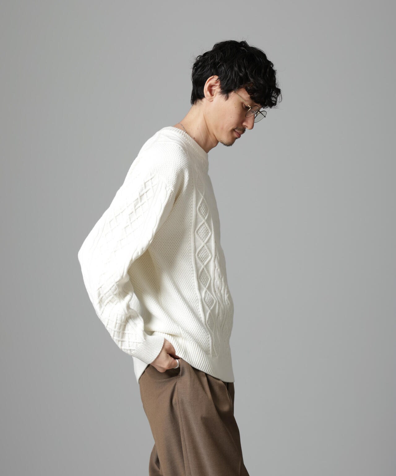 コットンバルキーケーブルニット 6684222256