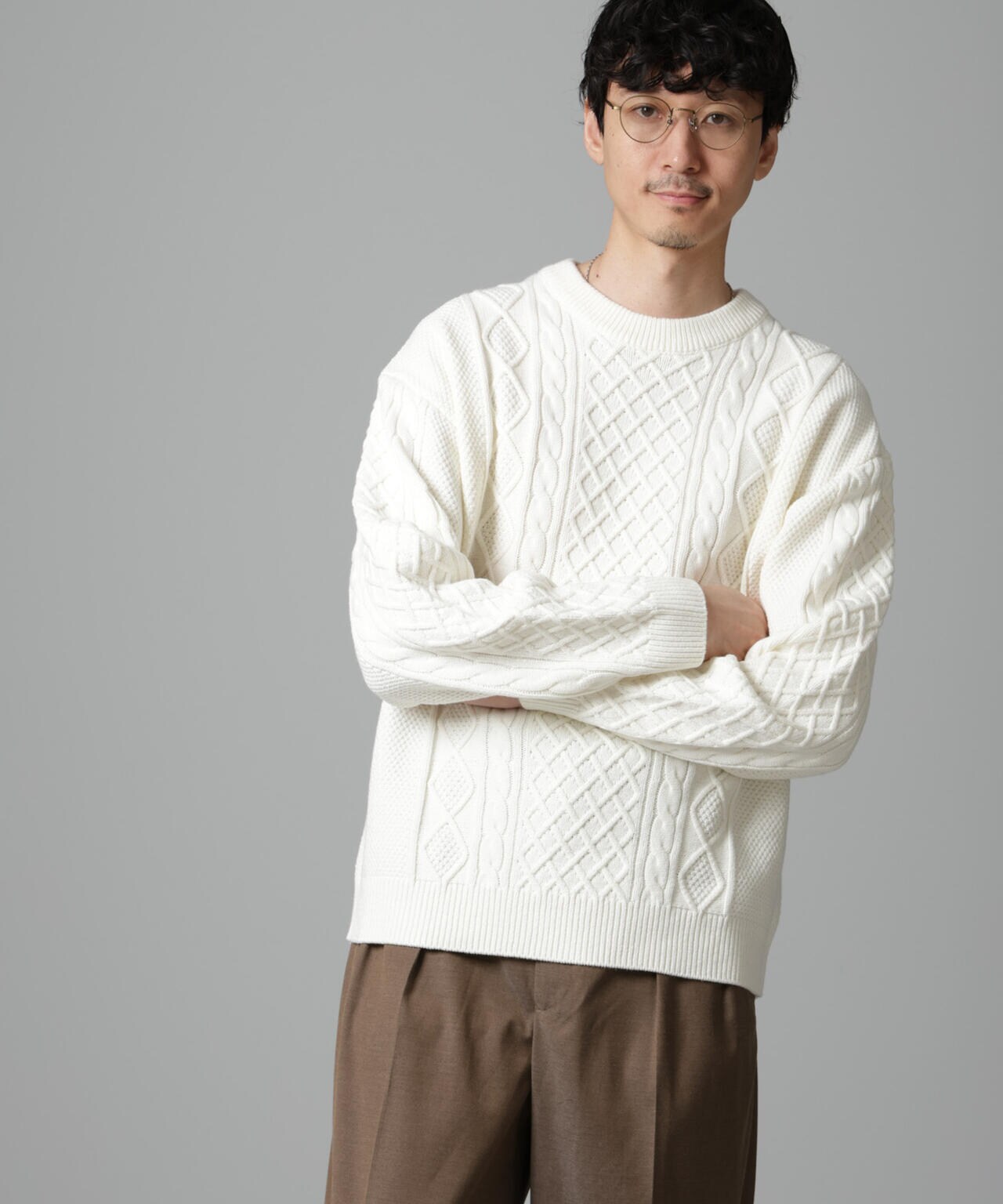 コットンバルキーケーブルニット 6684222256